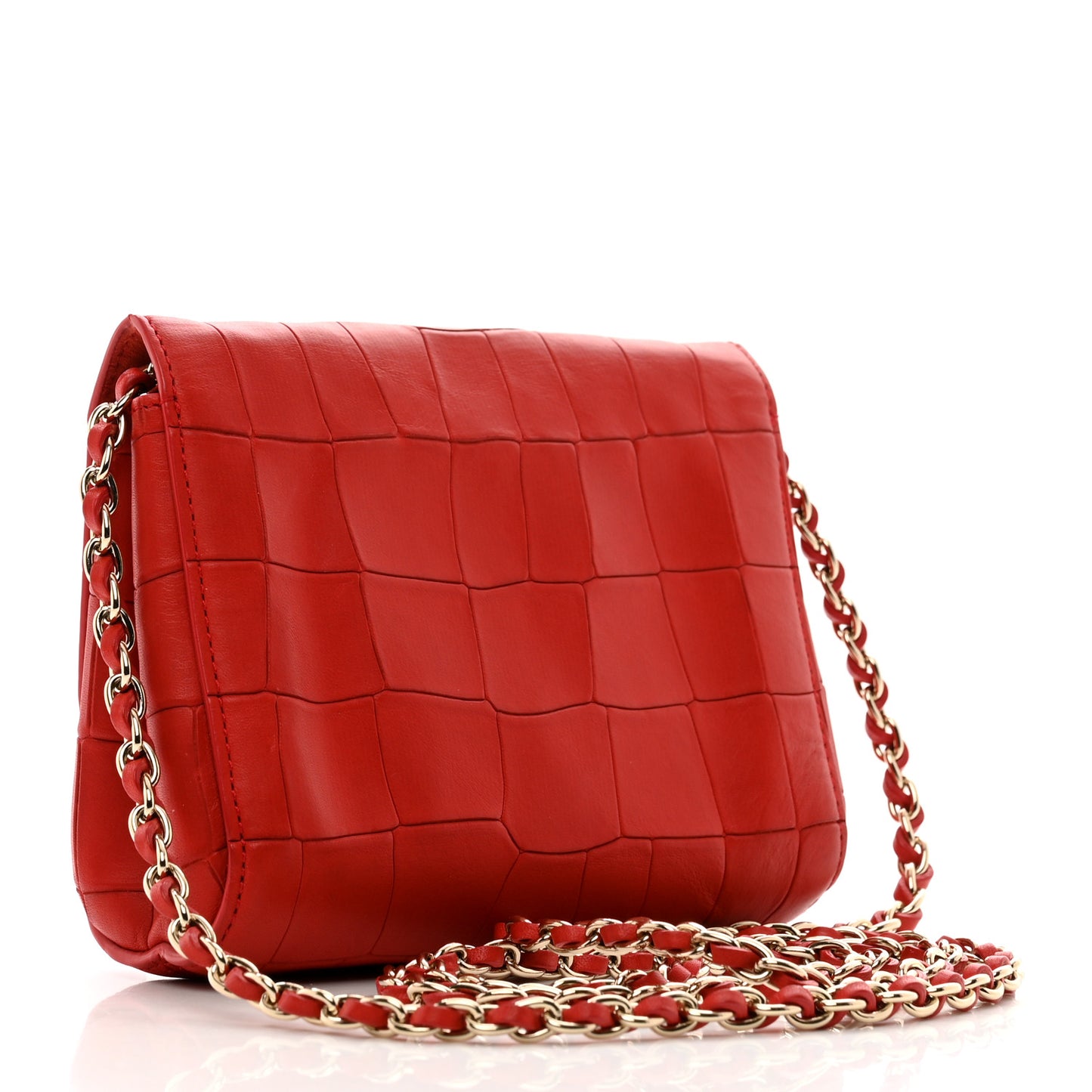 Nappa Crocodile Embossed Mini Lily Flap Red