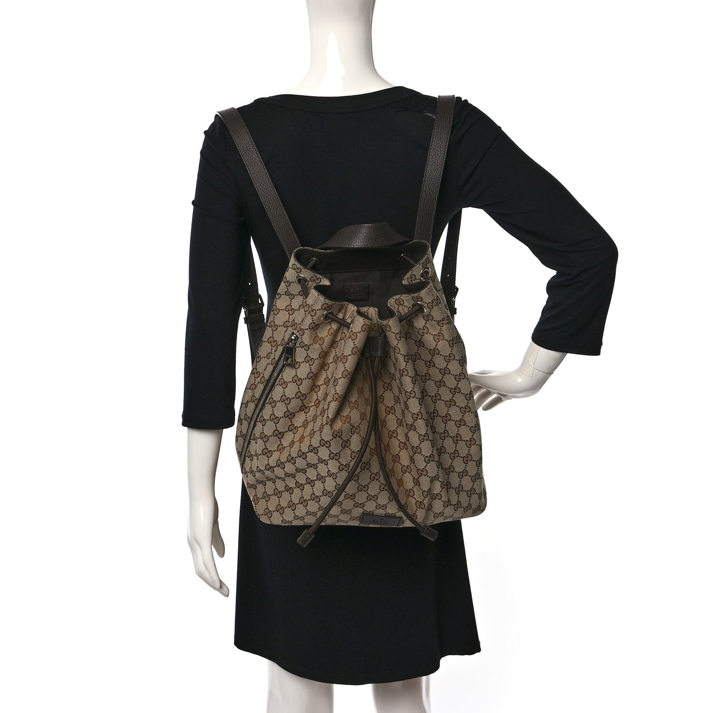 Monogram Dollar Calfskin O Drawstring Backpack Beige Ebony Testa di Moro Dark Chocolate