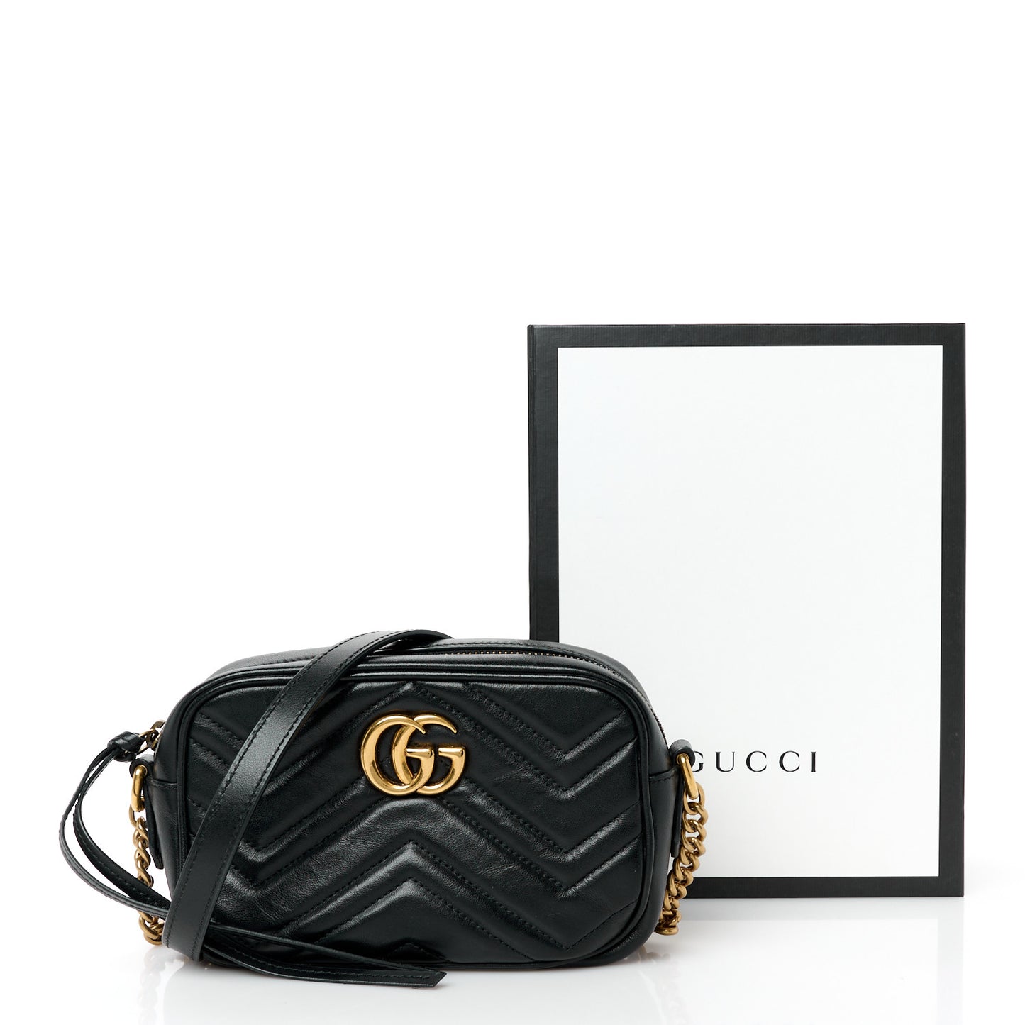 Calfskin Matelasse Mini GG Marmont Chain Shoulder Bag Black