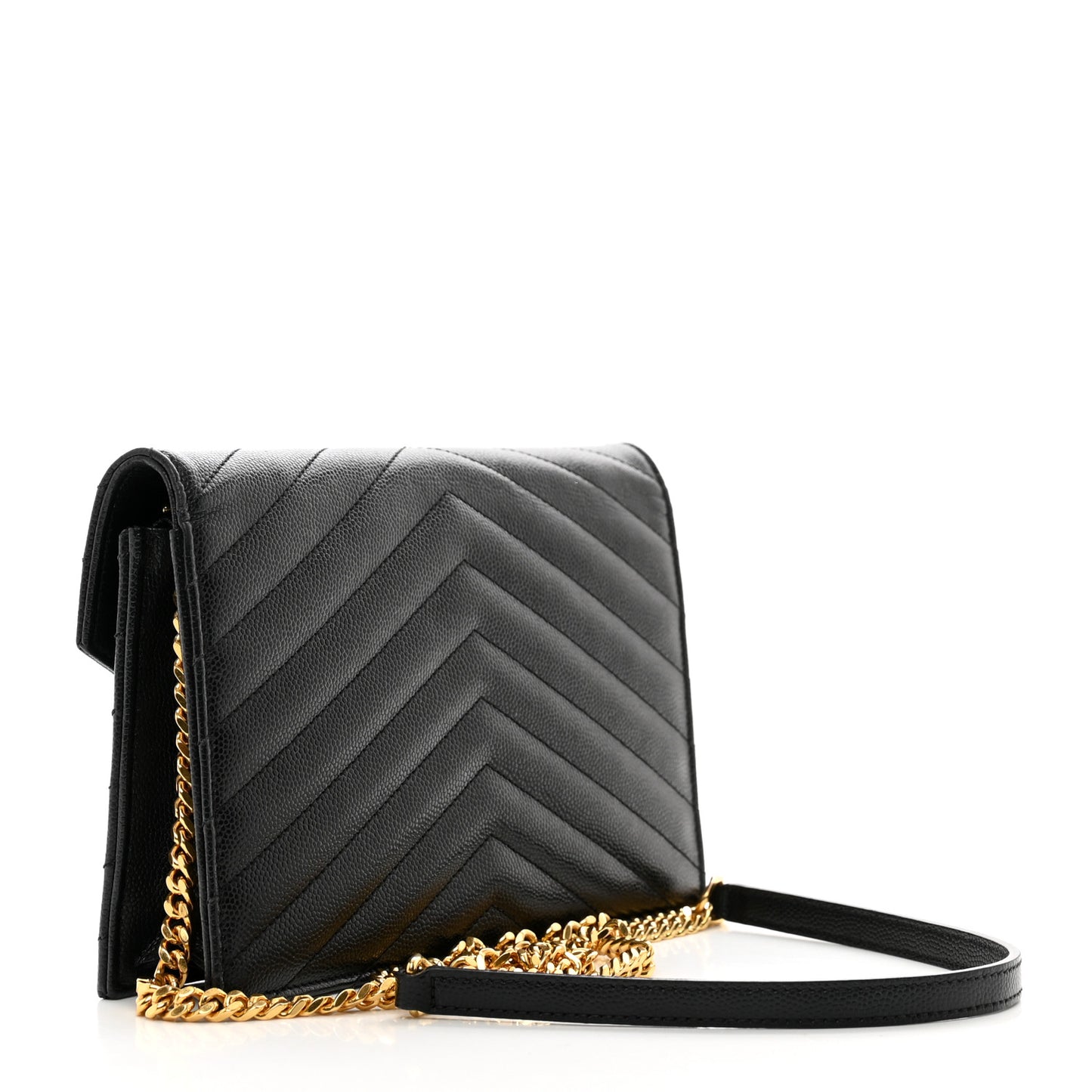 Grain De Poudre Matelasse Chevron Monogram Envelope Chain Wallet Black