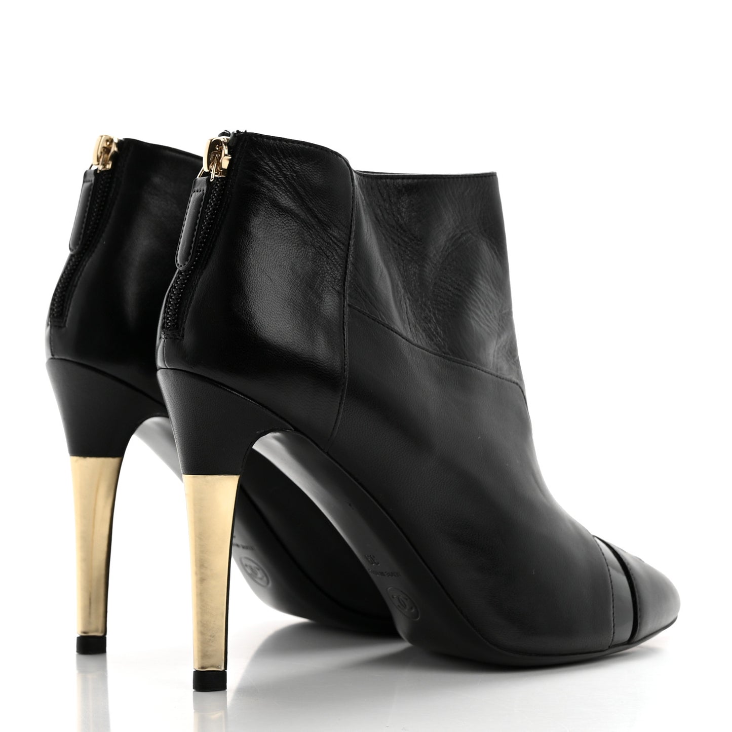 Patent Lambskin CC Cap Toe Ankle Booties 39 Black