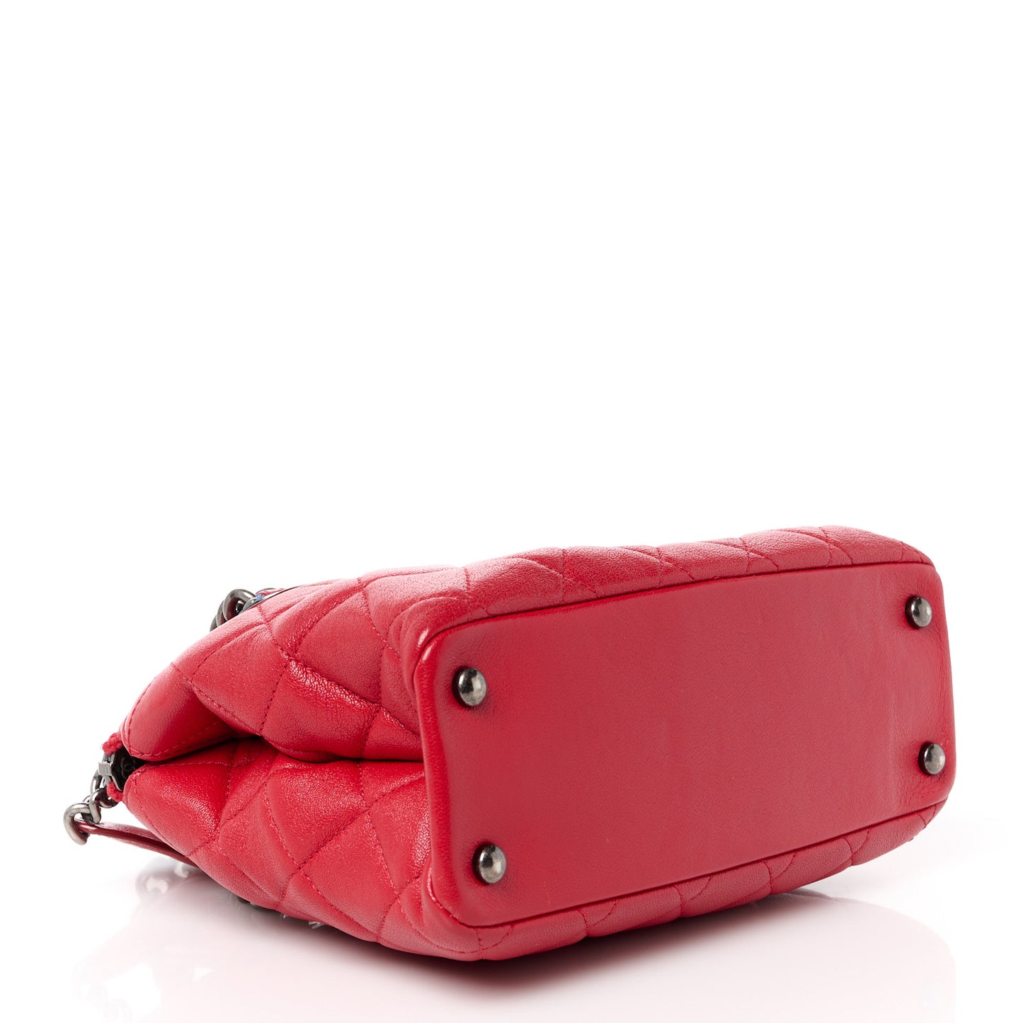 Shiny Sheepskin Quilted Small Shopping Tote Red