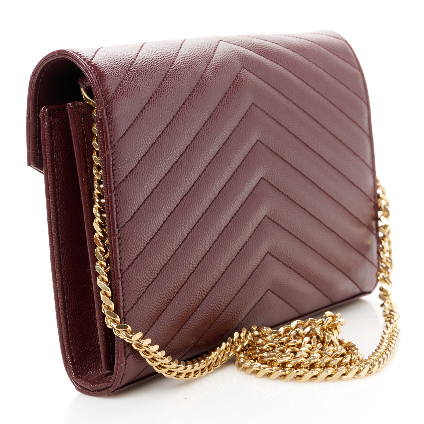 Grain De Poudre Matelasse Chevron Monogram Chain Wallet Rouge Legion