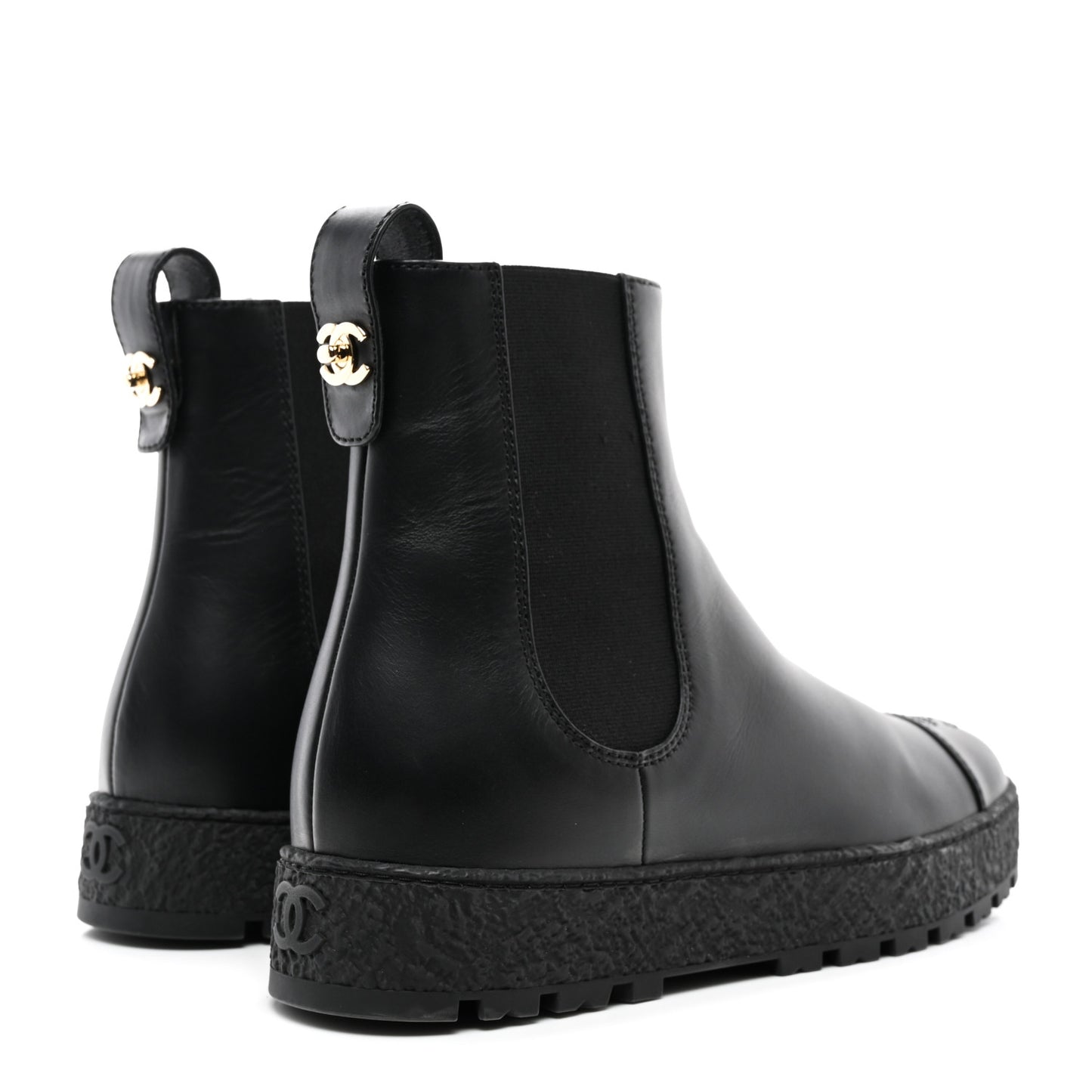 Calfskin Cap Toe CC Ankle Boots 40 Black