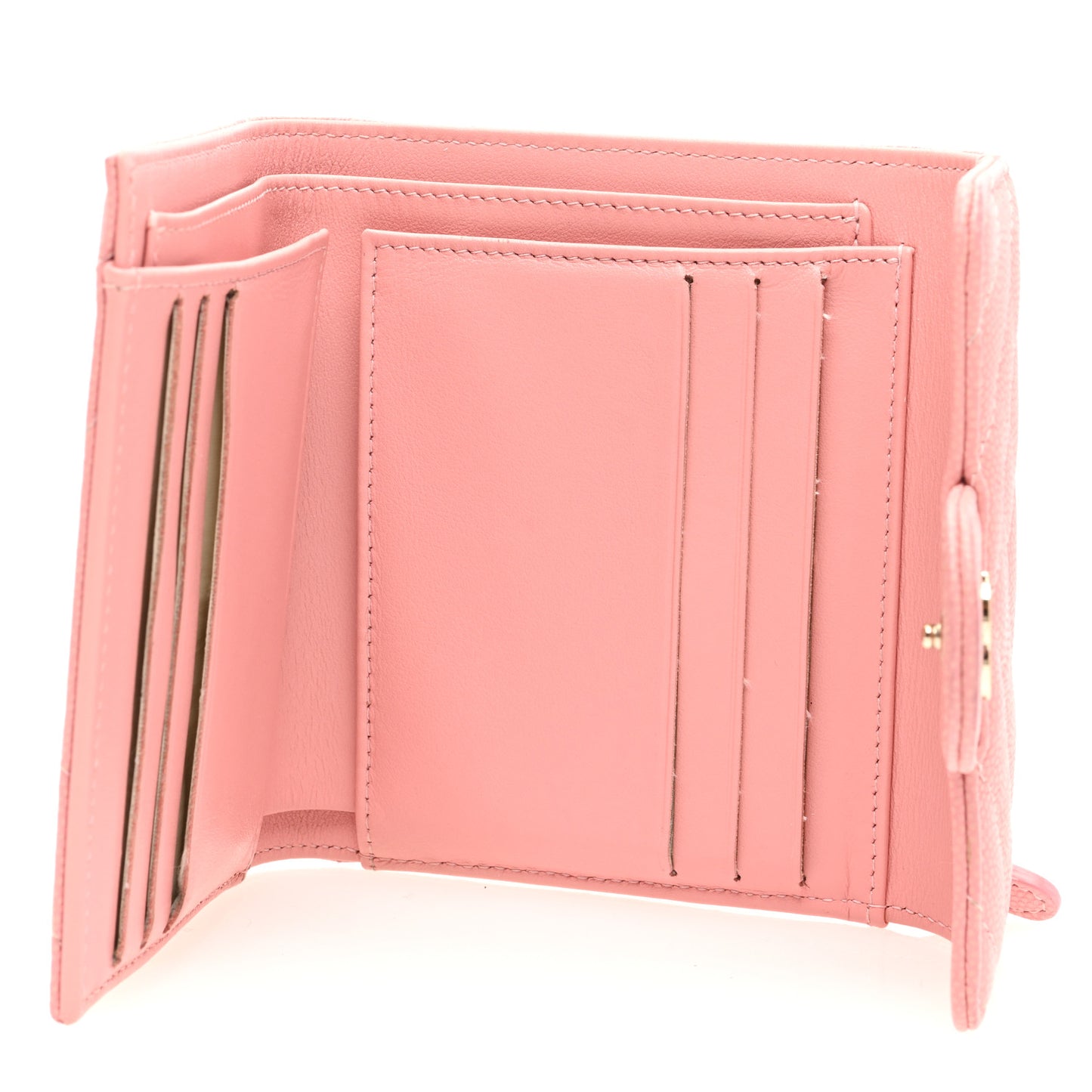Caviar Flat Chevron Quilted Compact Flap Wallet Pink