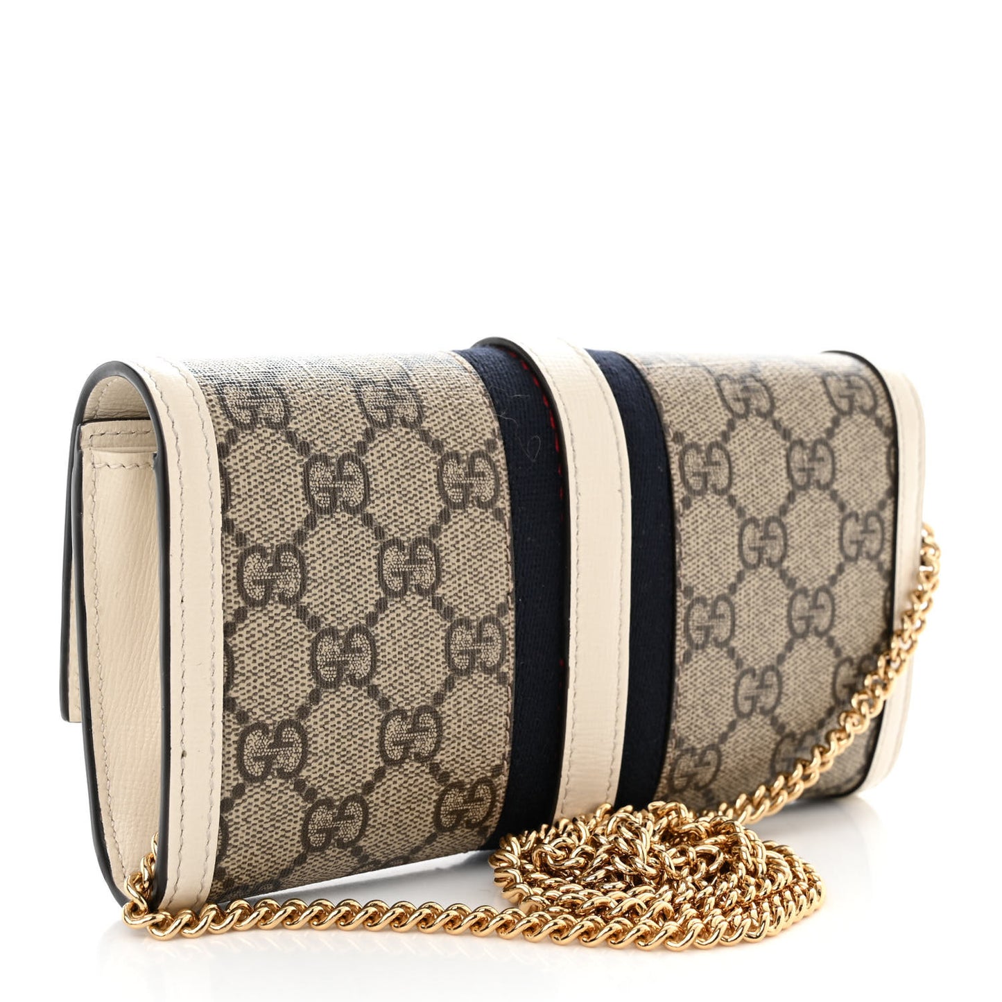 GG Supreme Monogram Textured Calfskin Web Jackie 1961 Chain Wallet Beige Ebony Mystic White