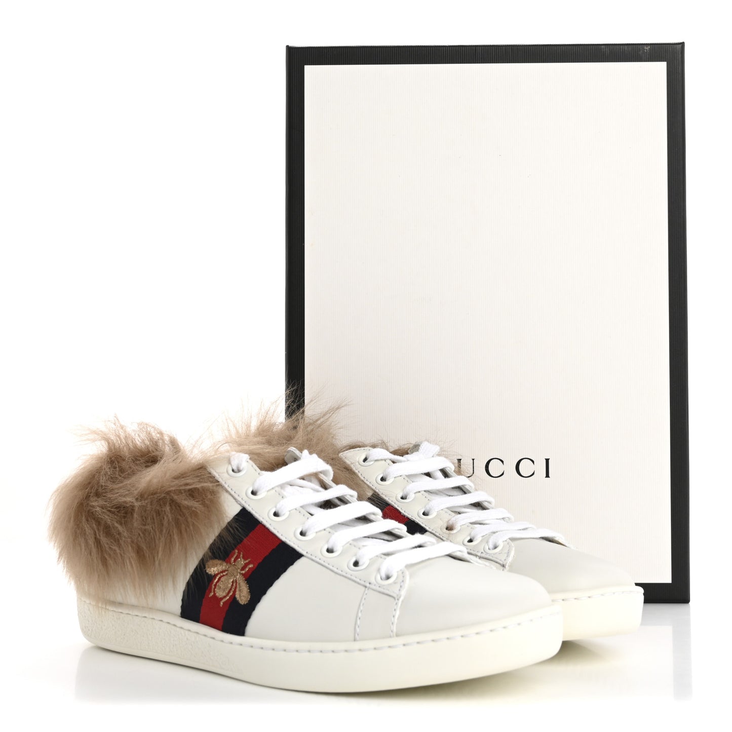 Calfskin Wool Web Bee Embroidered Womens Ace Sneakers 36 White