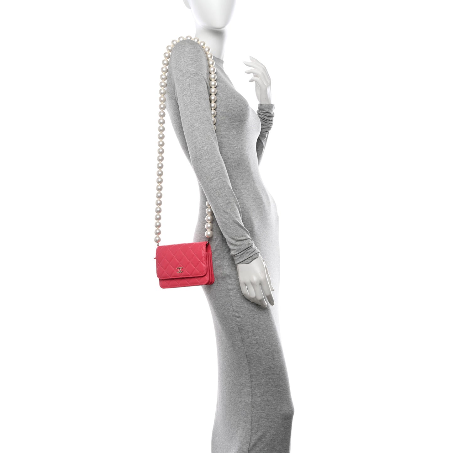 Calfskin Quilted Mini Maxi Pearls Wallet On Chain WOC Pink