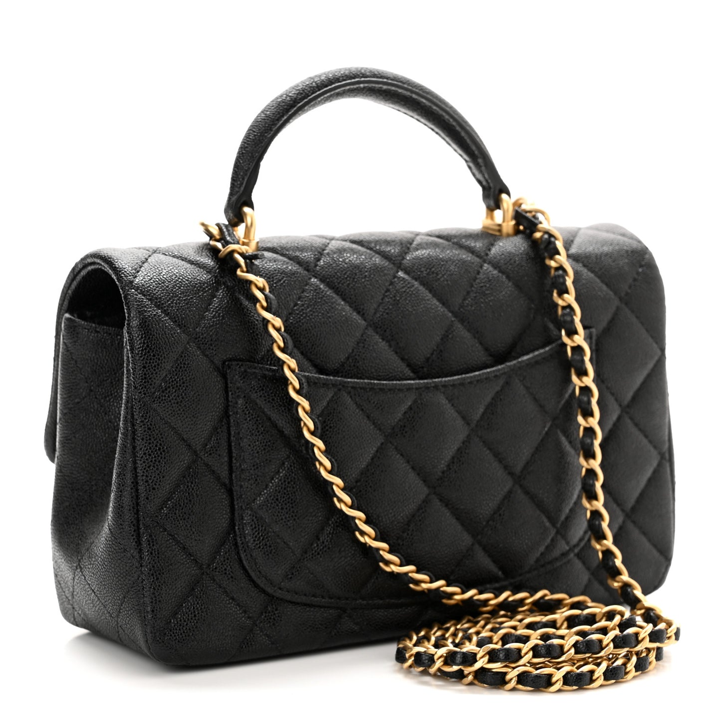 Caviar Quilted Mini Top Handle Rectangular Flap Black