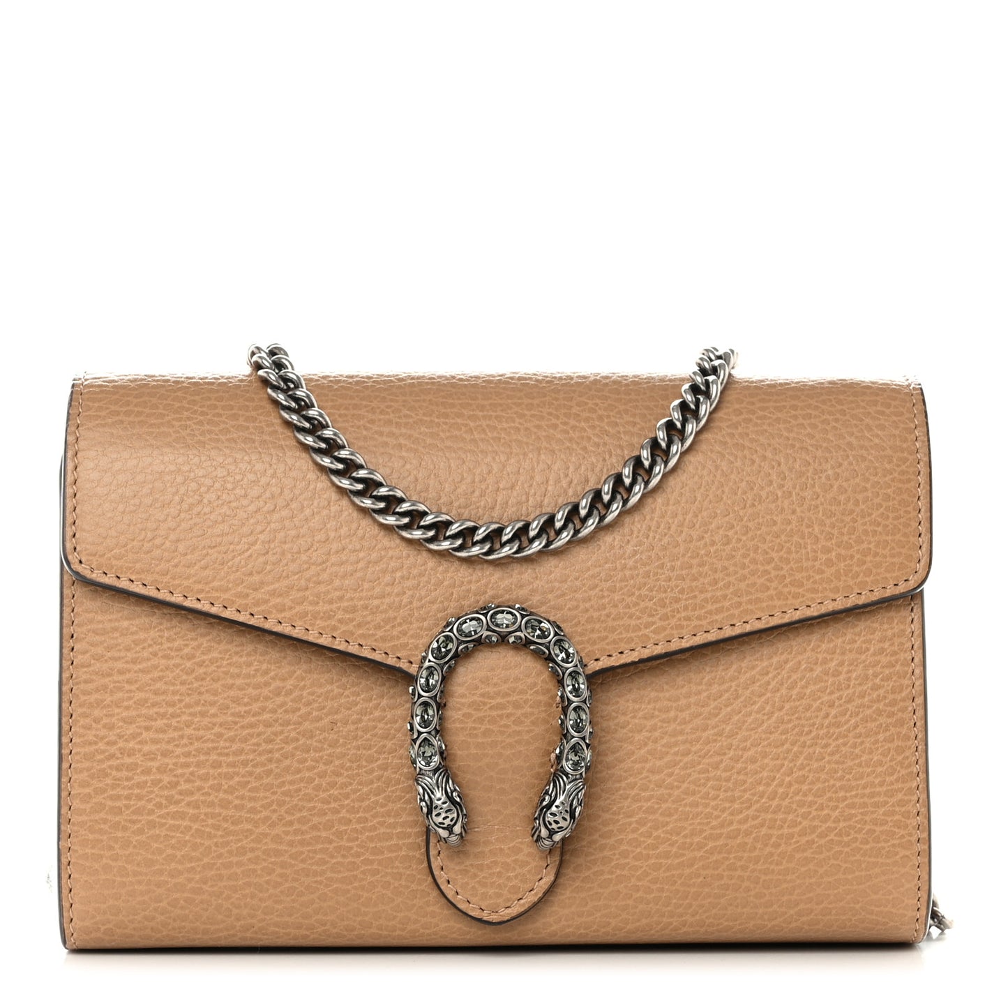 Dollar Calfskin Crystal Mini Dionysus Chain Wallet Natural Tan Black Diamond