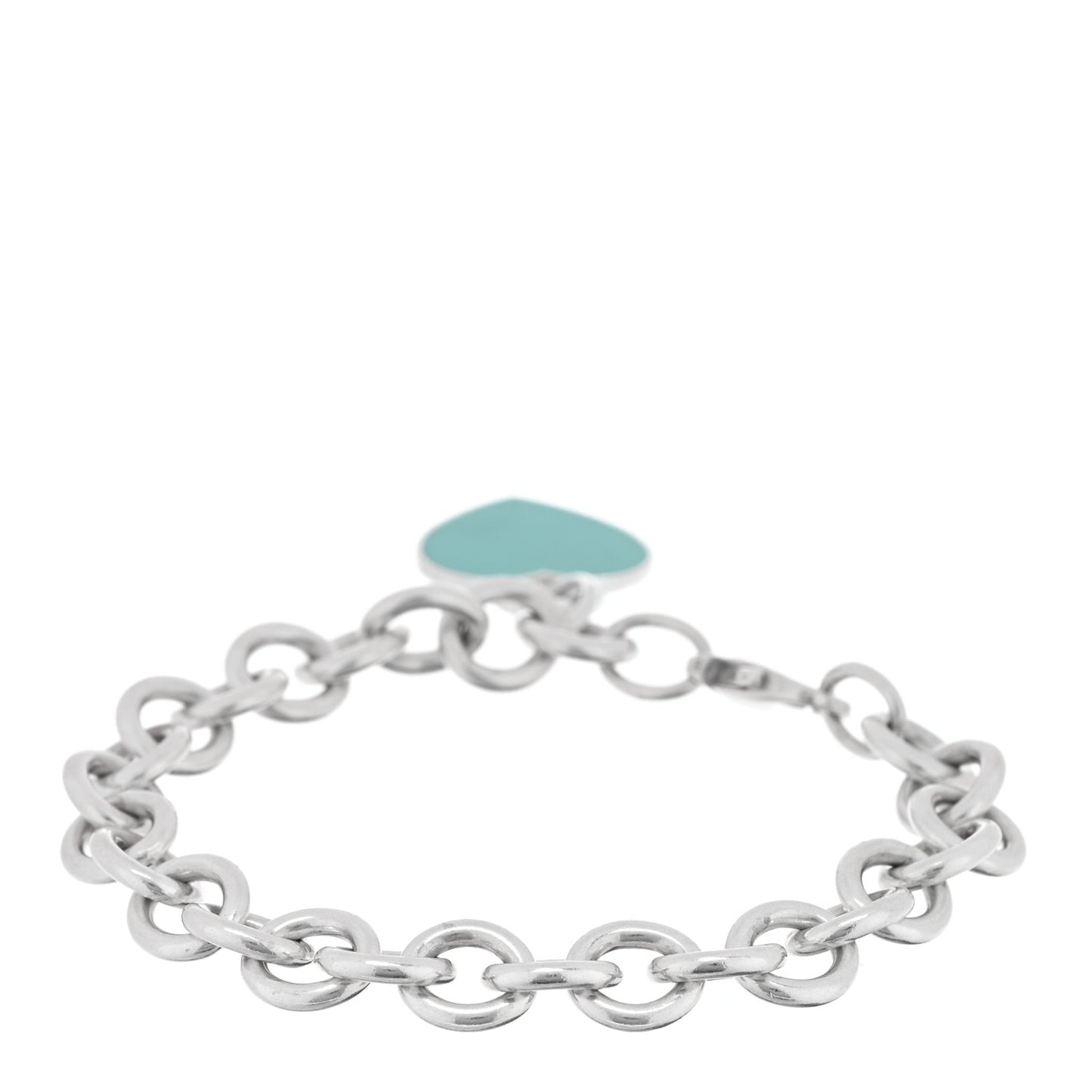 Sterling Silver Enamel Return to Tiffany Heart Tag Charm Bracelet Blue