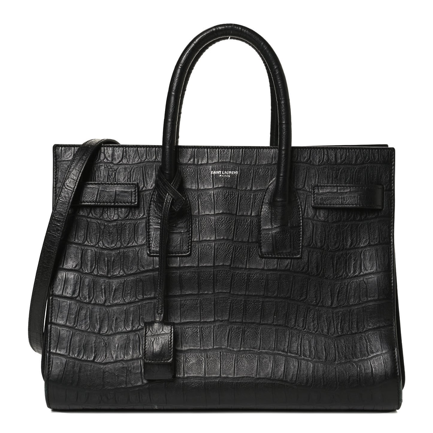 Calfskin Crocodile Embossed Small Sac de Jour Black