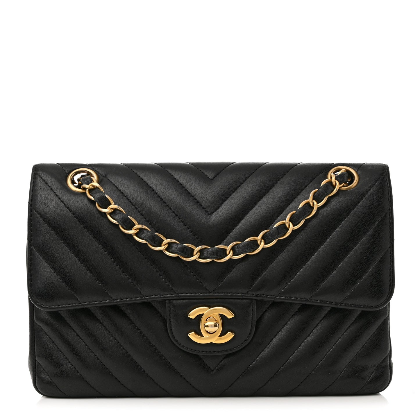 Lambskin Chevron Quilted Small Double Flap Black