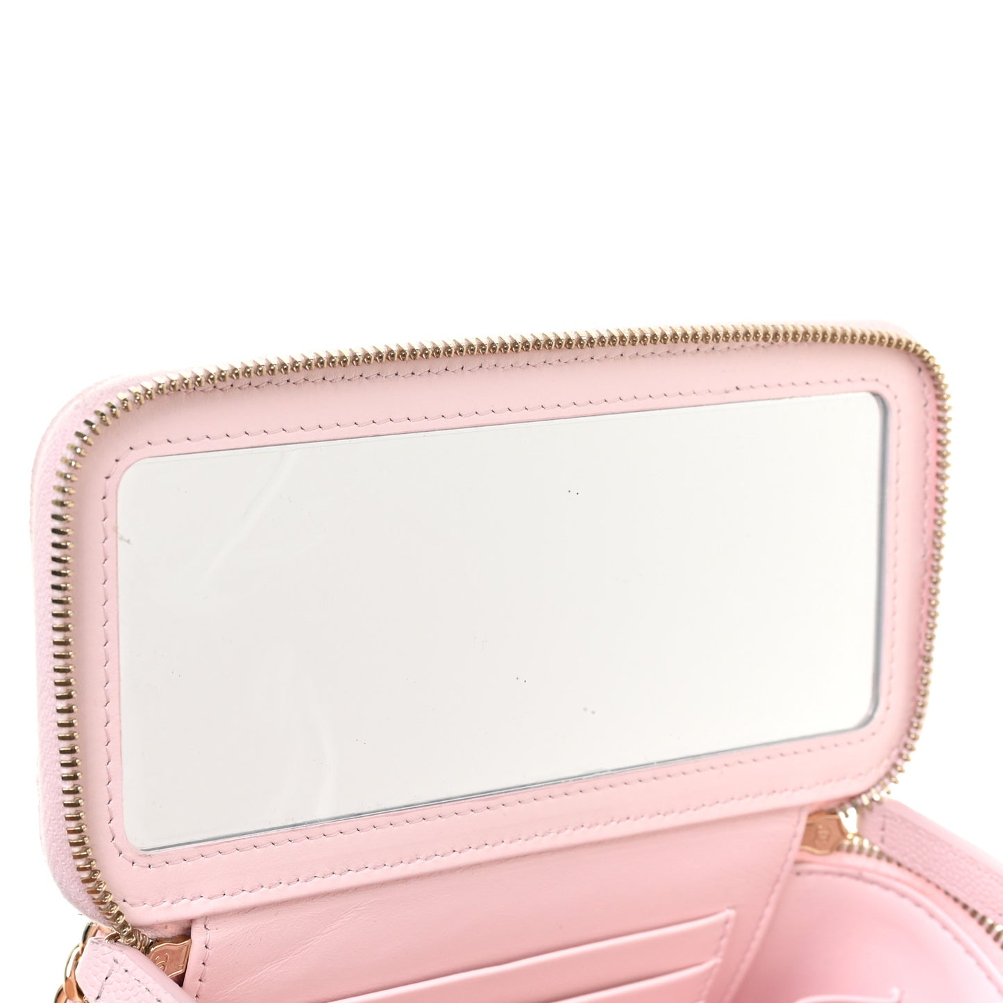 Caviar Quilted Small Vanity Case With Chain Light Pink