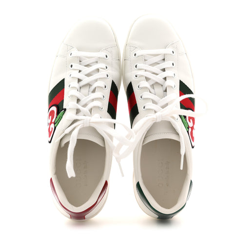 Calfskin Crocodile Web Mens Ace Sneakers 8 White Green