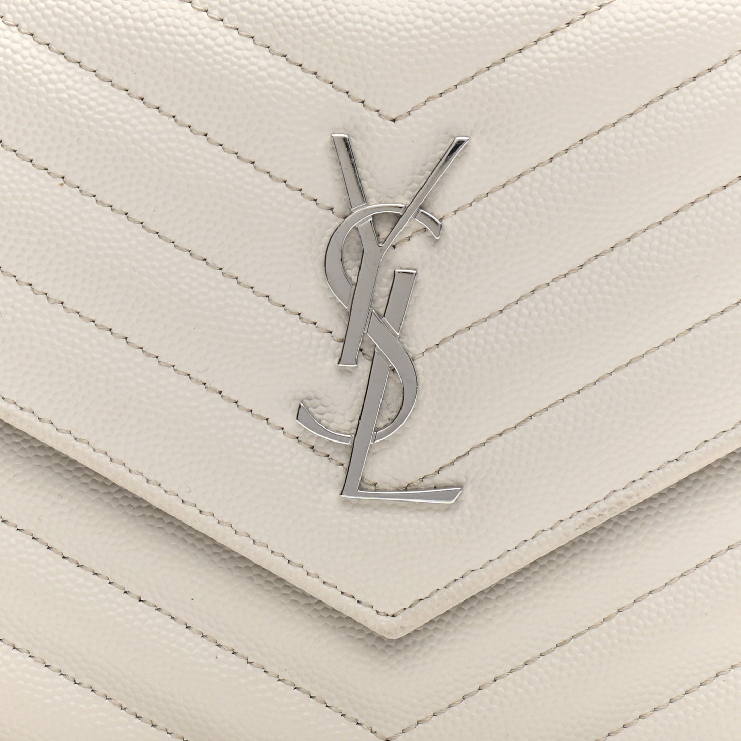 Grain De Poudre Matelasse Chevron Monogram Envelope Chain Wallet Optical White