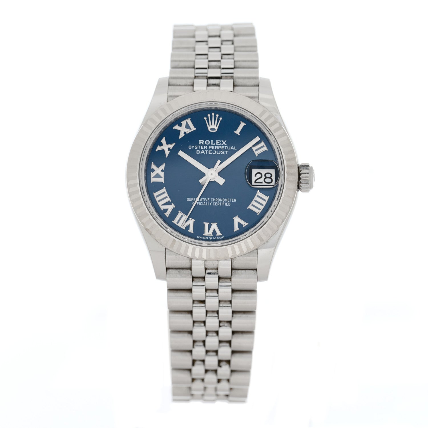 Rolex Stainless Steel 18K White Gold 31mm Oyster Perpetual Datejust Watch Bright Blue Roman 278274 1 of 5