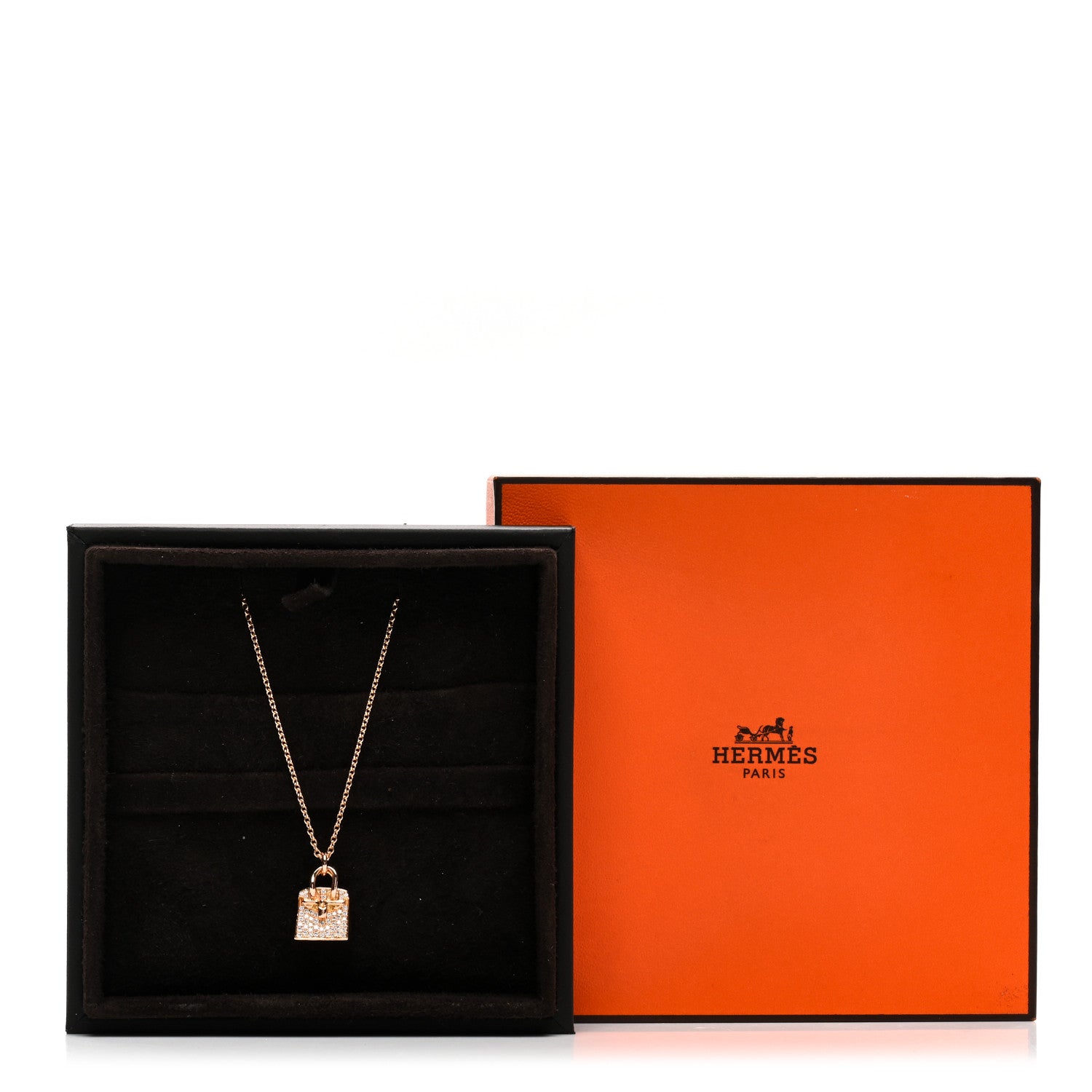 Hermes 18K Rose Gold Diamond Birkin Amulette Pendant Necklace 5 of 5