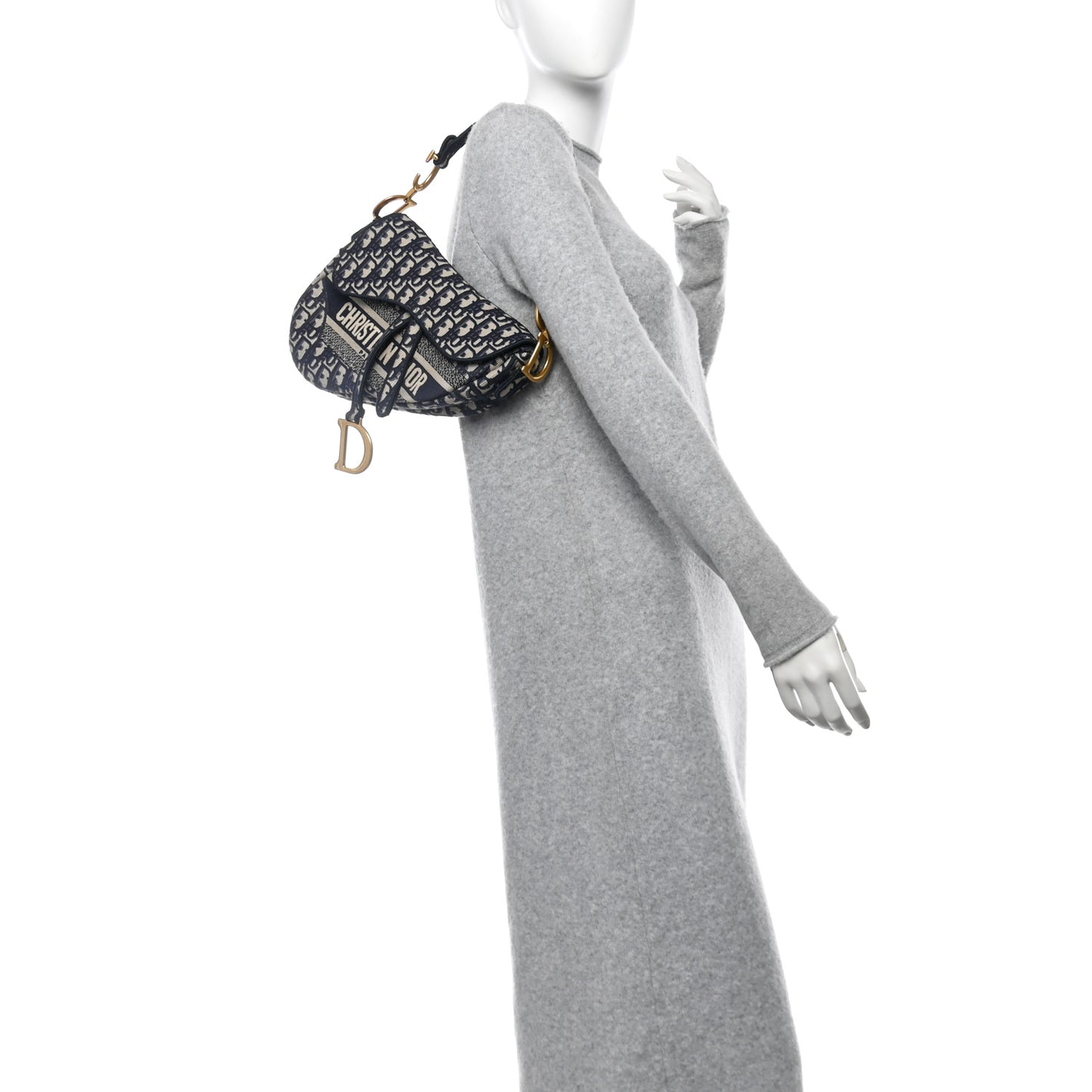 Oblique Embroidered Saddle Bag Blue