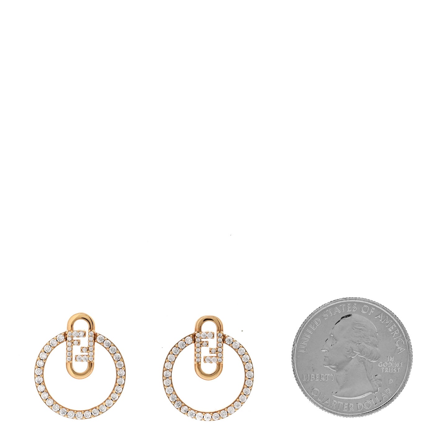 Metal Crystal FF O'Lock Round Earrings Gold