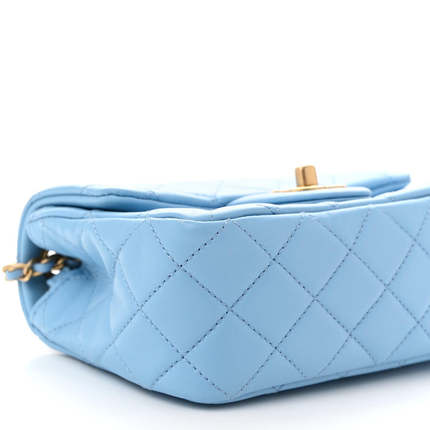 Lambskin Quilted Mini Pearl Crush Flap Light Blue