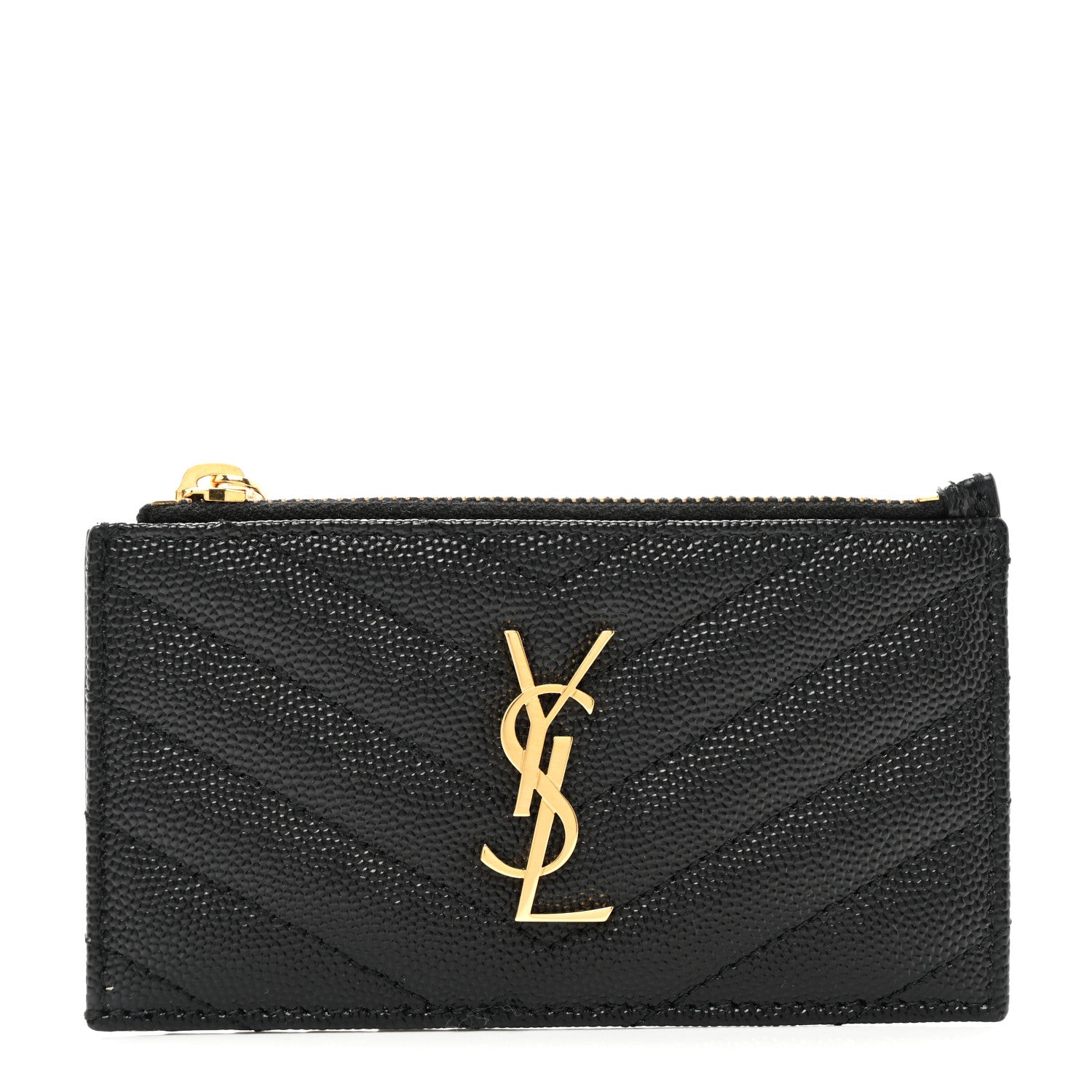 Saint Laurent Monogram Grain de Poudre 5 Fragments Zip Pouch Card Holder Black 1 of 7
