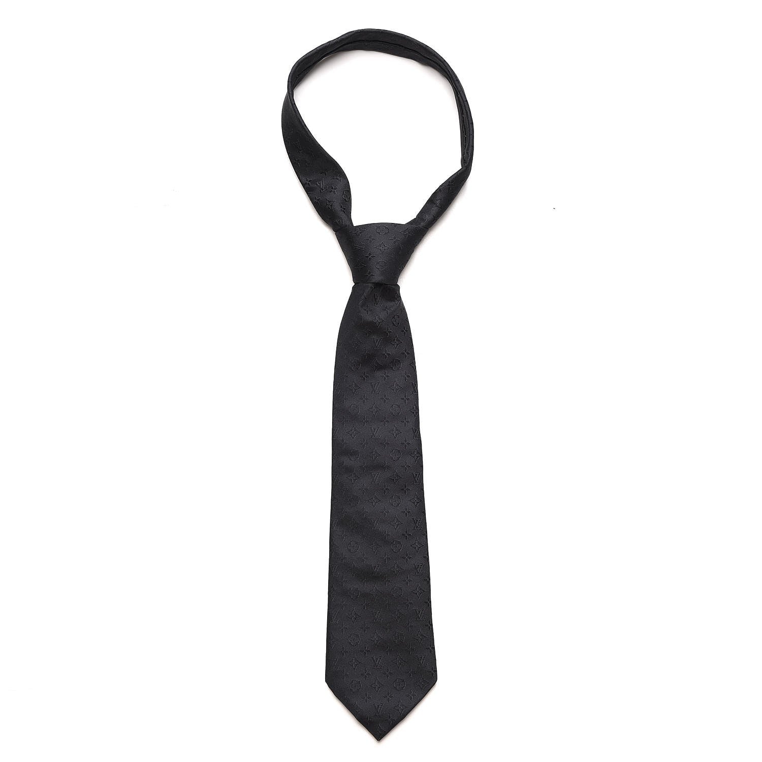 Louis Vuitton Mens Silk Monogram Relief Neck Tie Black 1 of 4