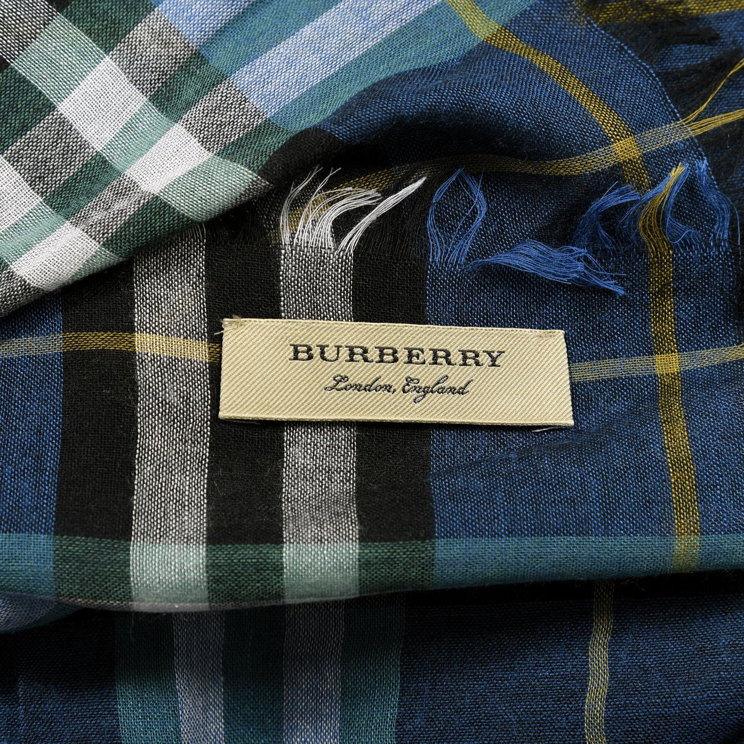 Modal Wool Castleford Check Lightweight Scarf Cyan Blue