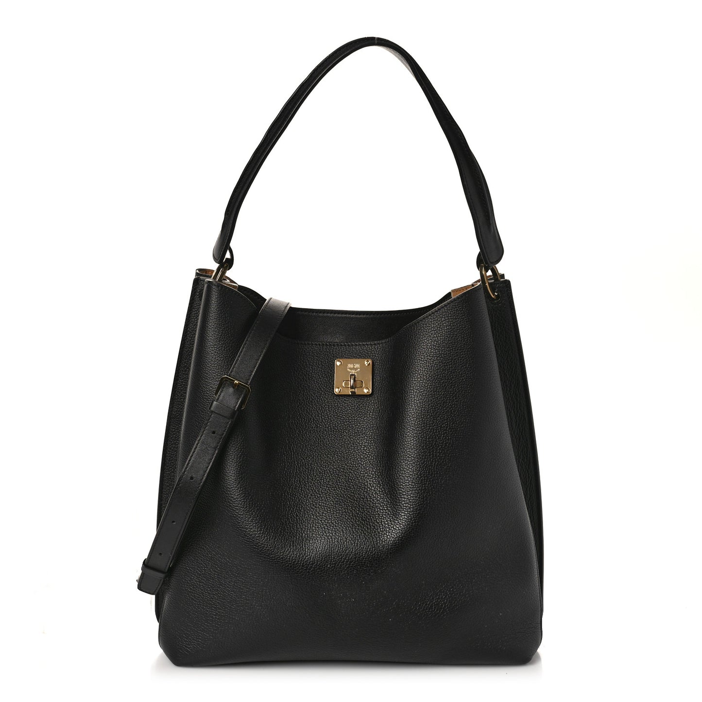 Grained Calfskin Milla Drawstring Bucket Bag Black