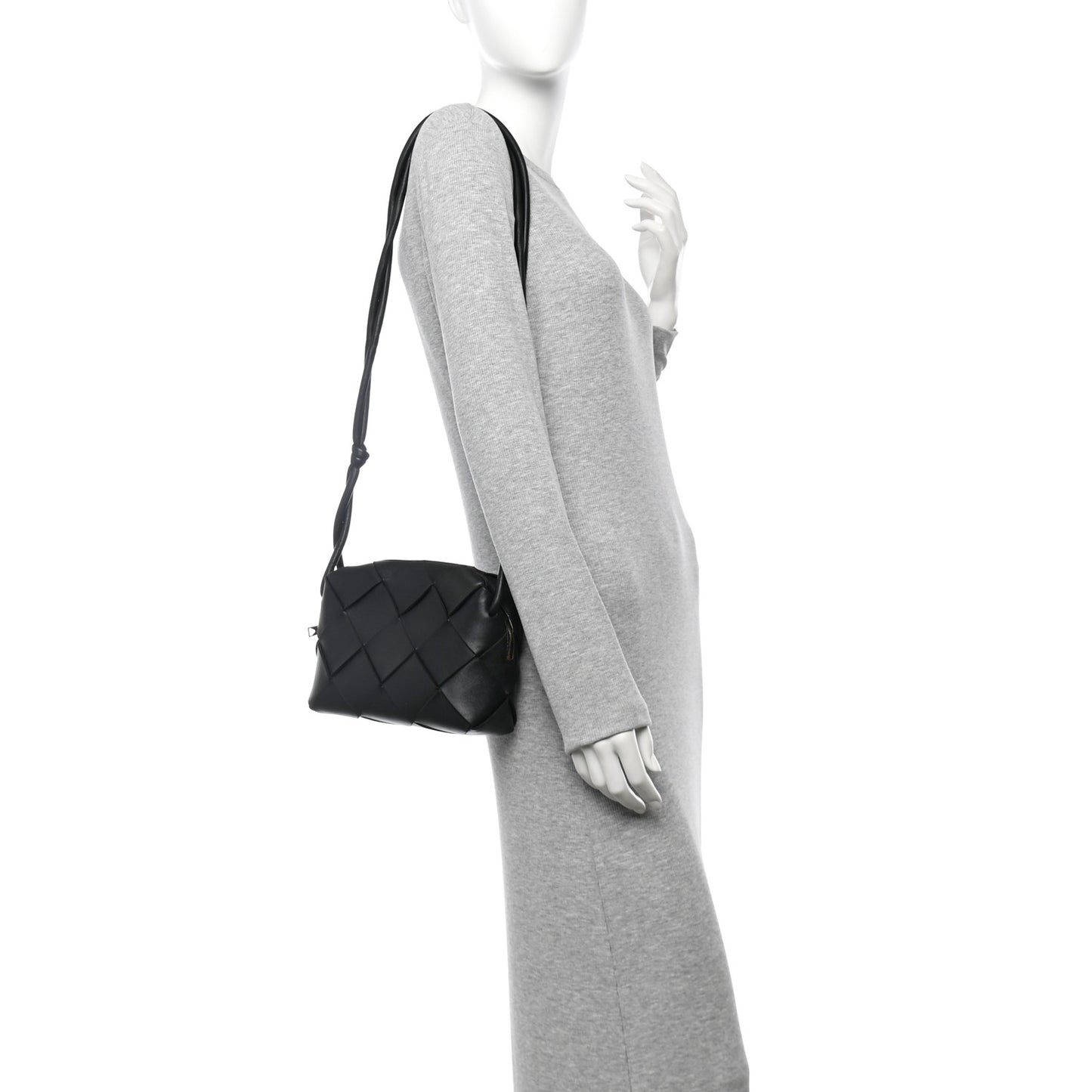 Lambskin Maxi Intrecciato Small Cassette Camera Bag Black