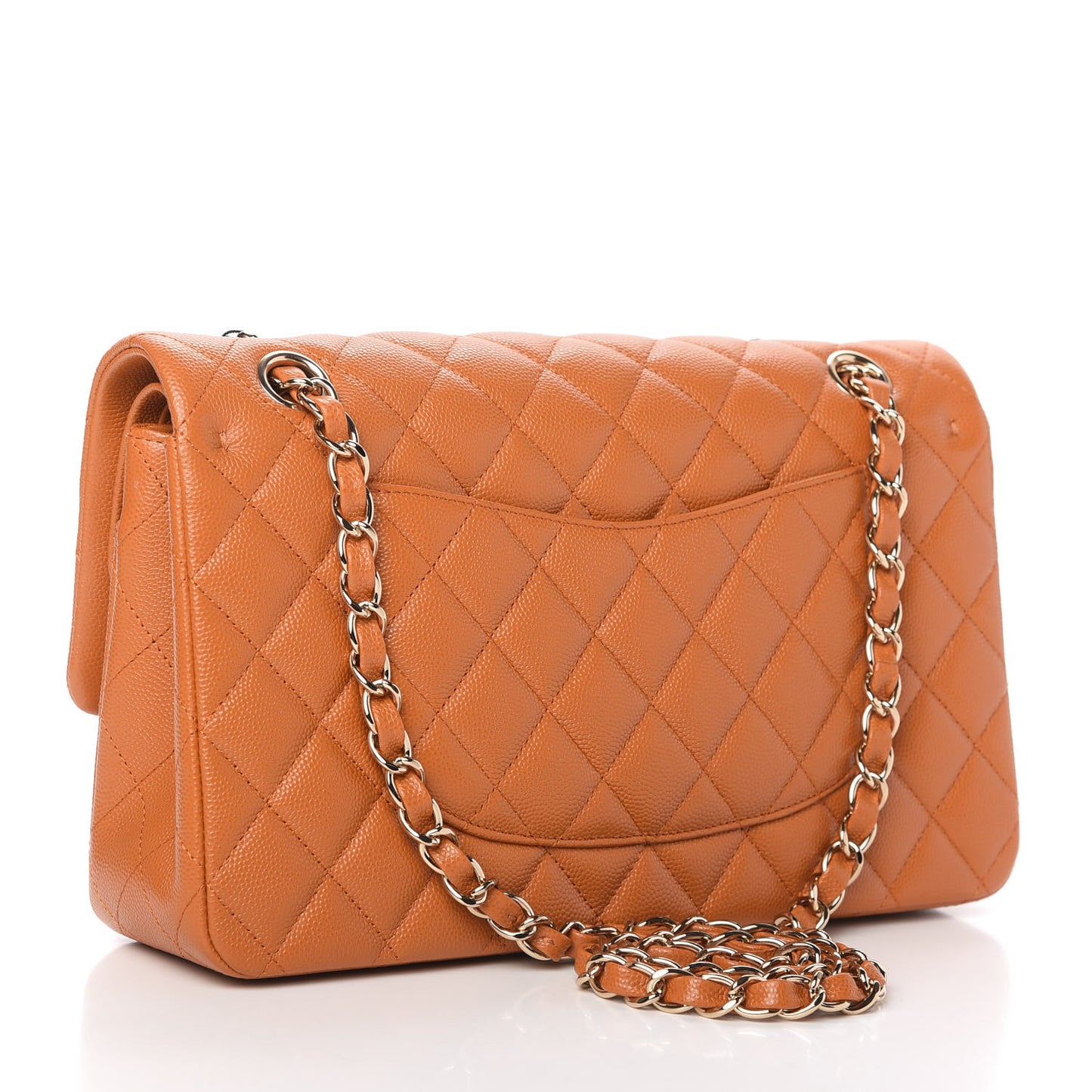 Caviar Quilted Medium Double Flap Light Brown