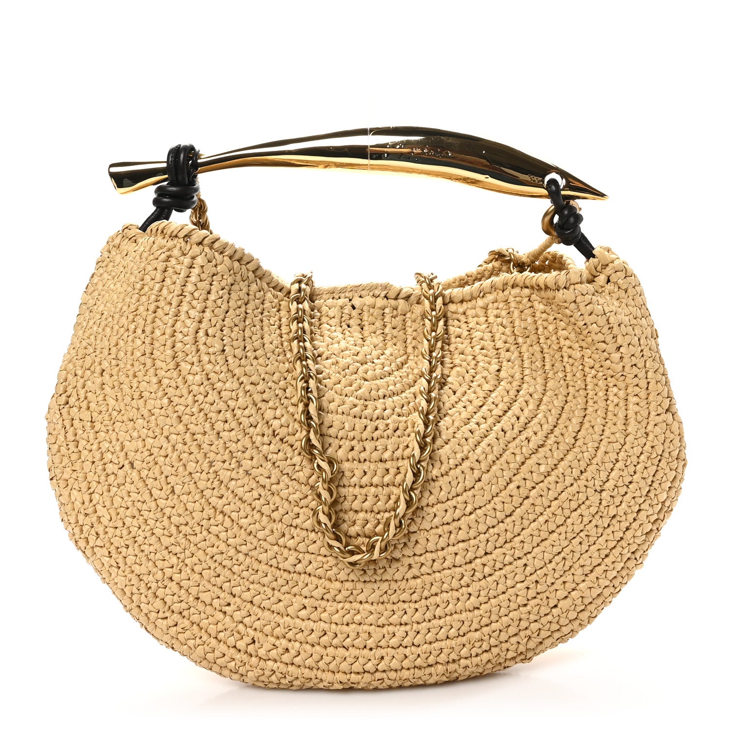 Bottega Veneta Raffia Crochet Sardine With Chain Bag Natural