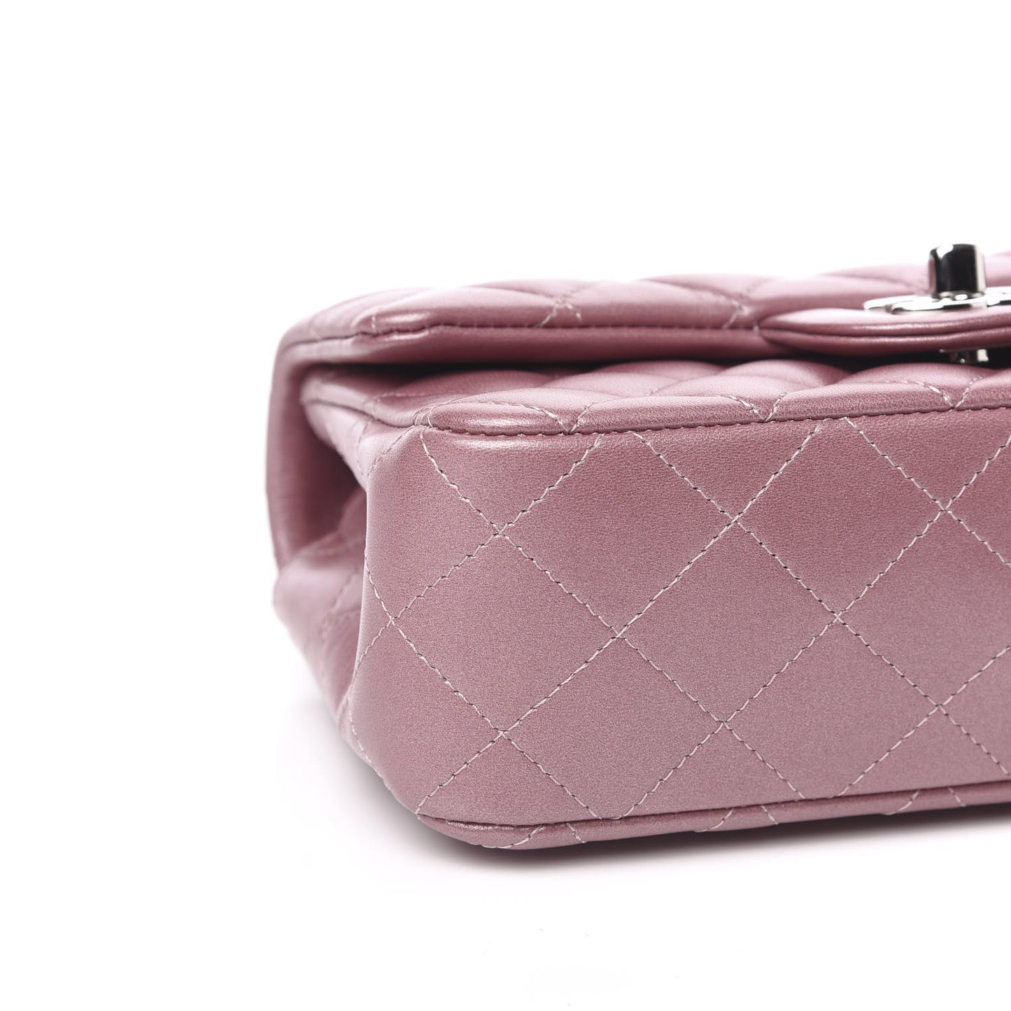 Metallic Lambskin Quilted Mini Rectangular Flap Pink