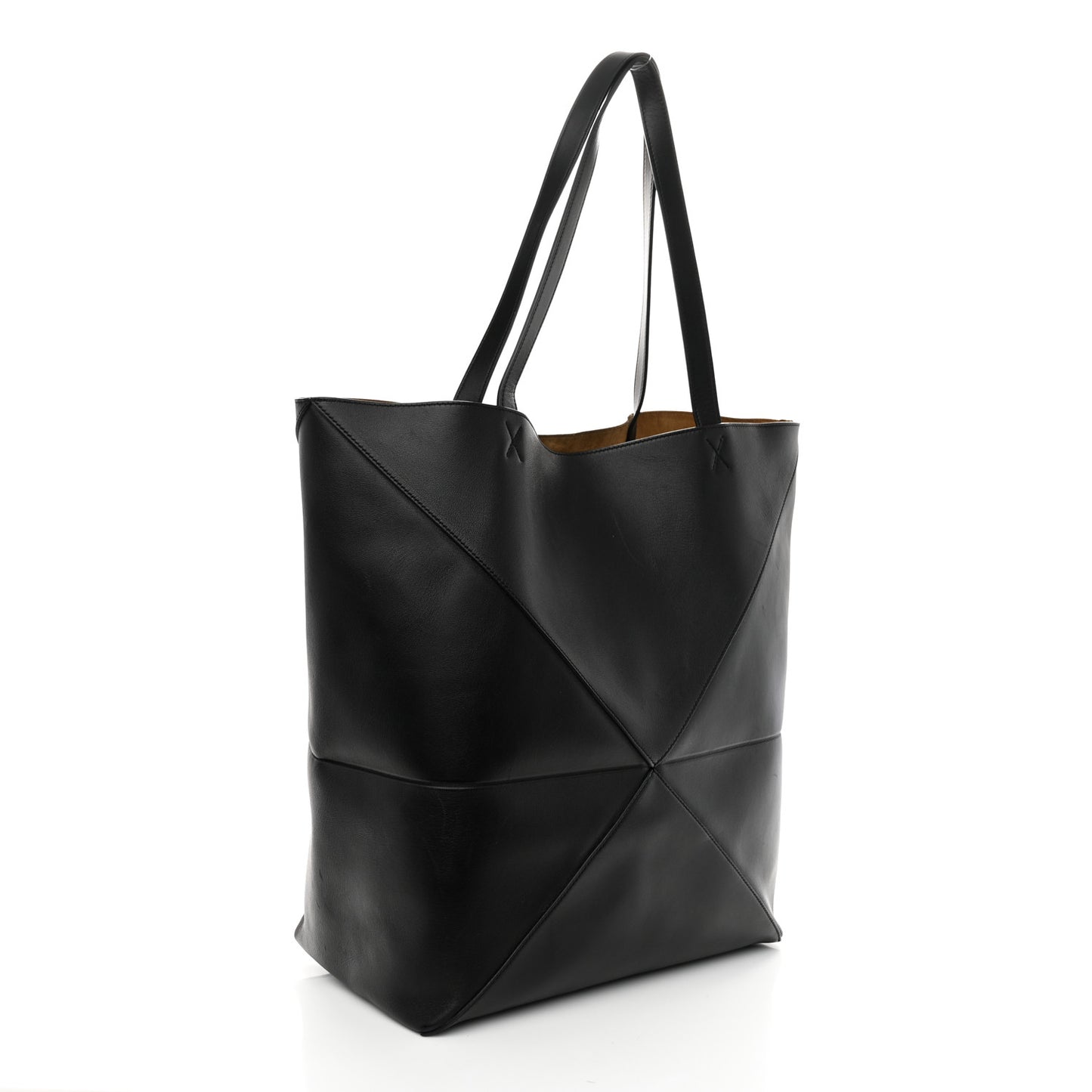 Shiny Calfskin Large Puzzle Fold Tote Black