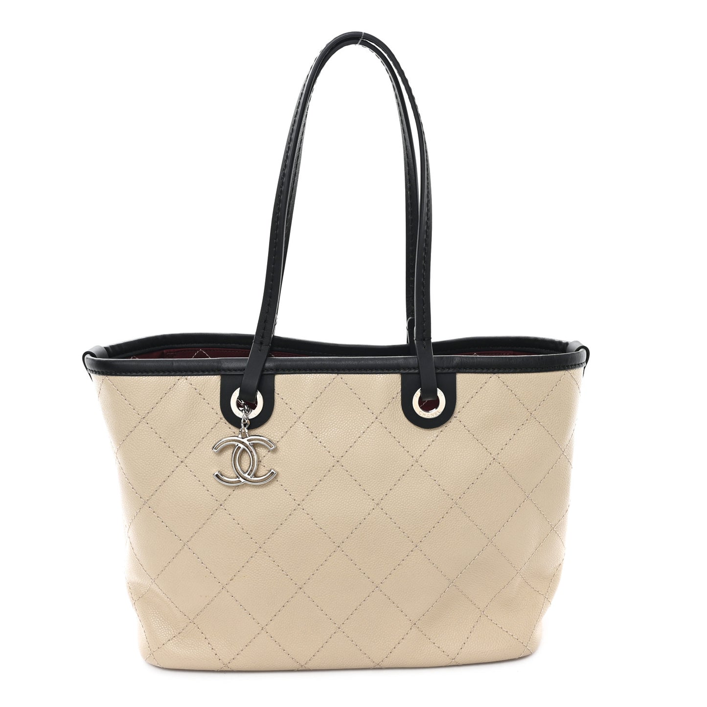 Grained Calfskin Medium Fever Shopping Tote Beige