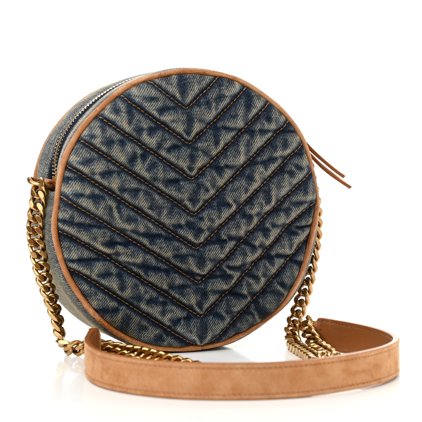 Denim Quilted Monogram Round Crossbody Bag Rodeo Blue