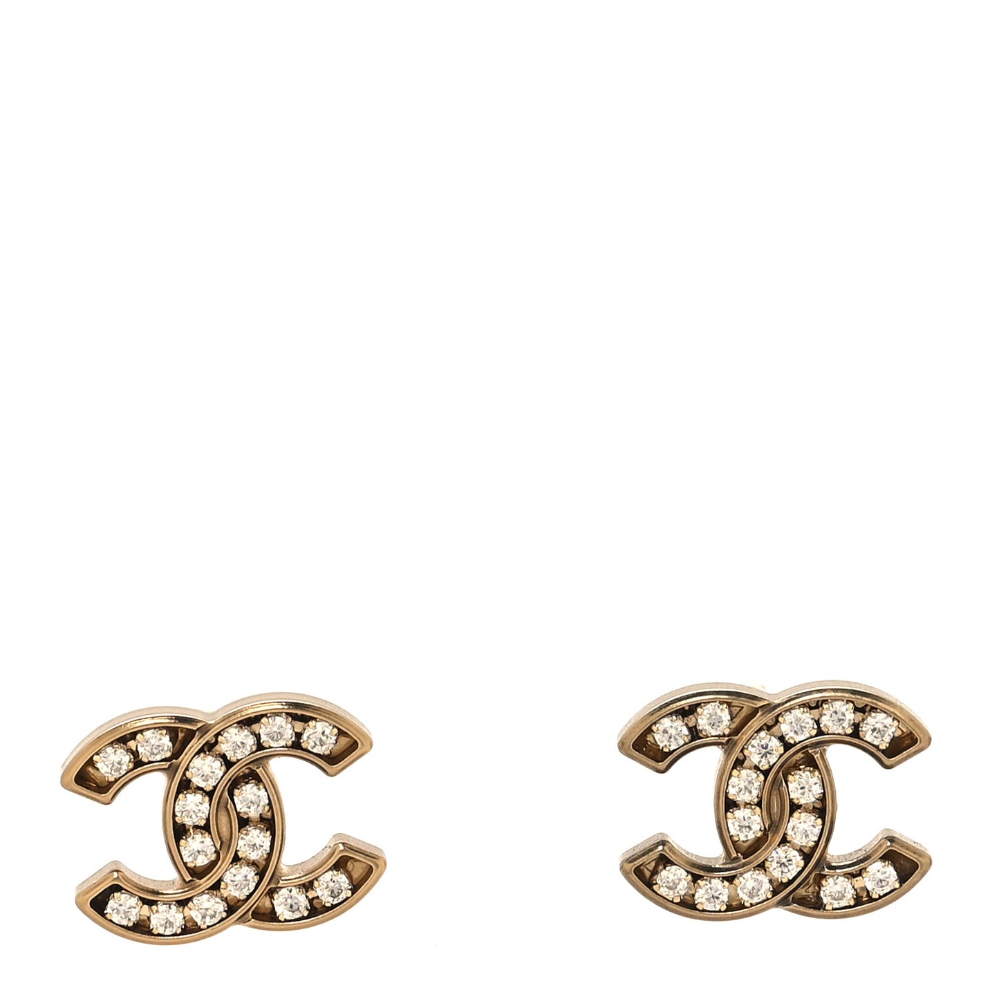 Matte Metal Crystal CC Earrings Gold