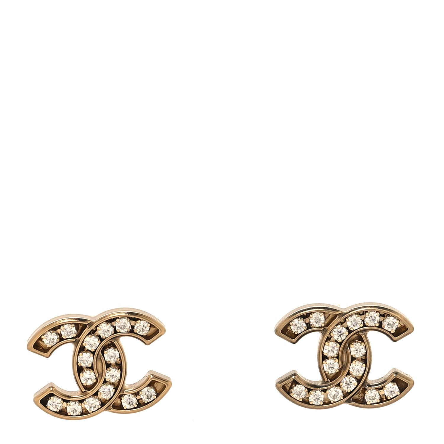 Chanel Matte Metal Crystal CC Earrings Gold 1 of 5