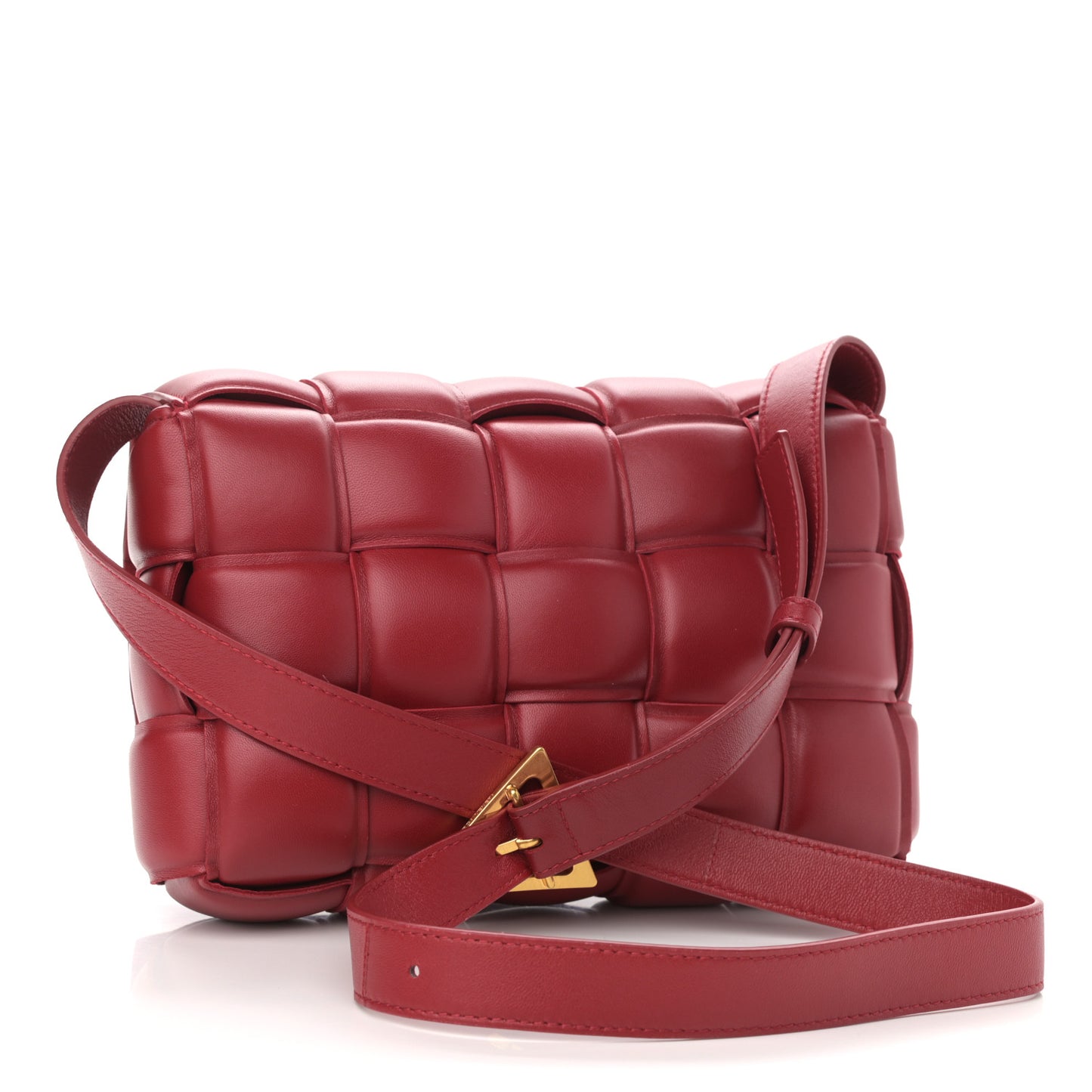 Nappa Maxi Intreccio Padded Cassette Crossbody Bag Dark Red