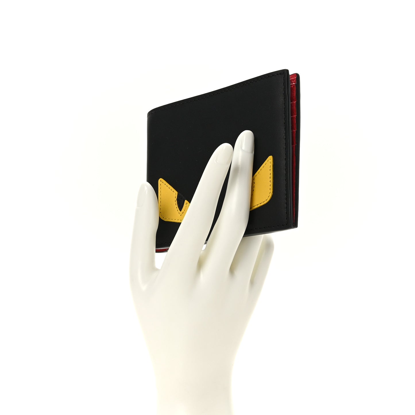 Vitello Century Monster Eyes Inlay Bi-Fold Wallet Black Giallo Rosso