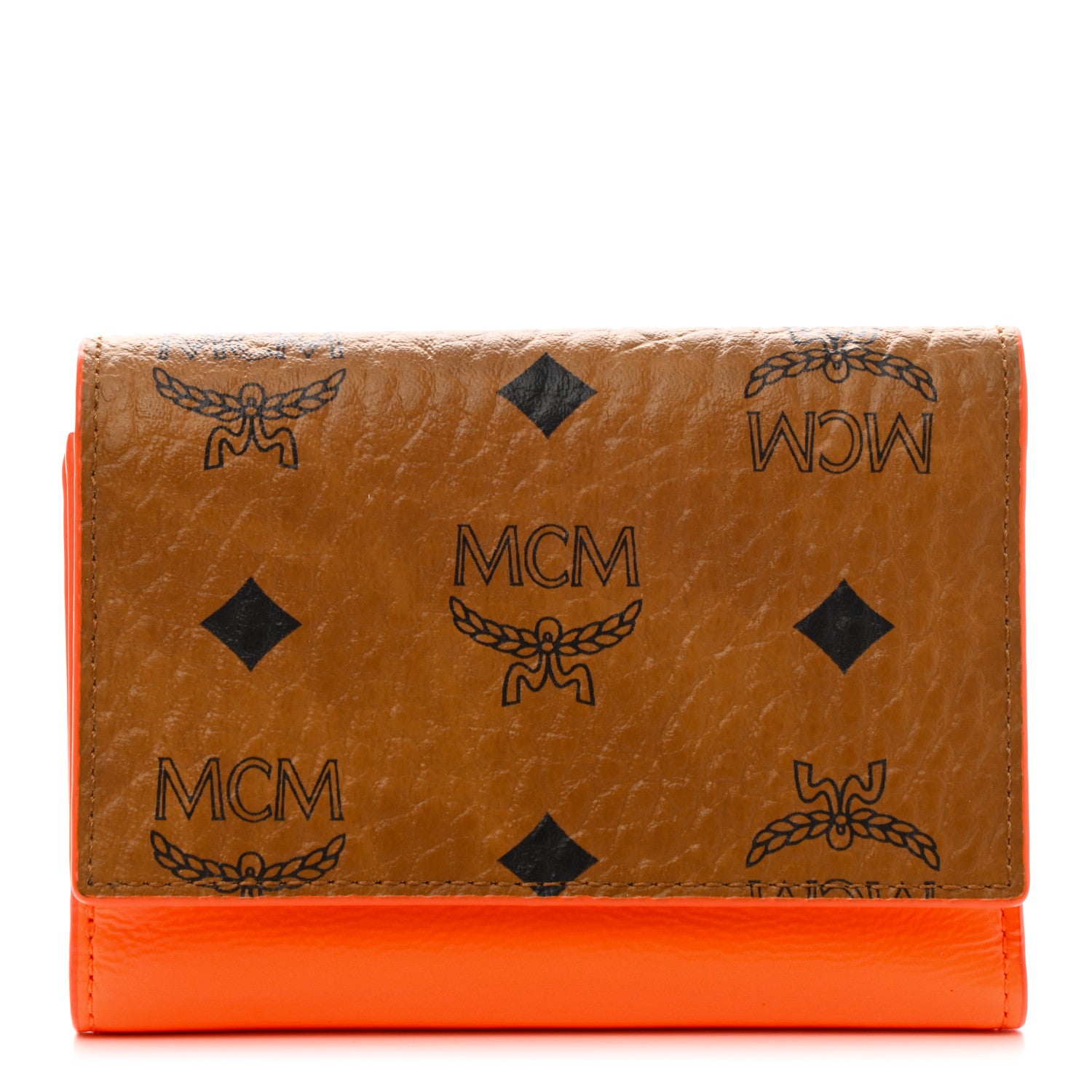 MCM Visetos Patent Trifold Wallet Cognac Orange 1 of 8