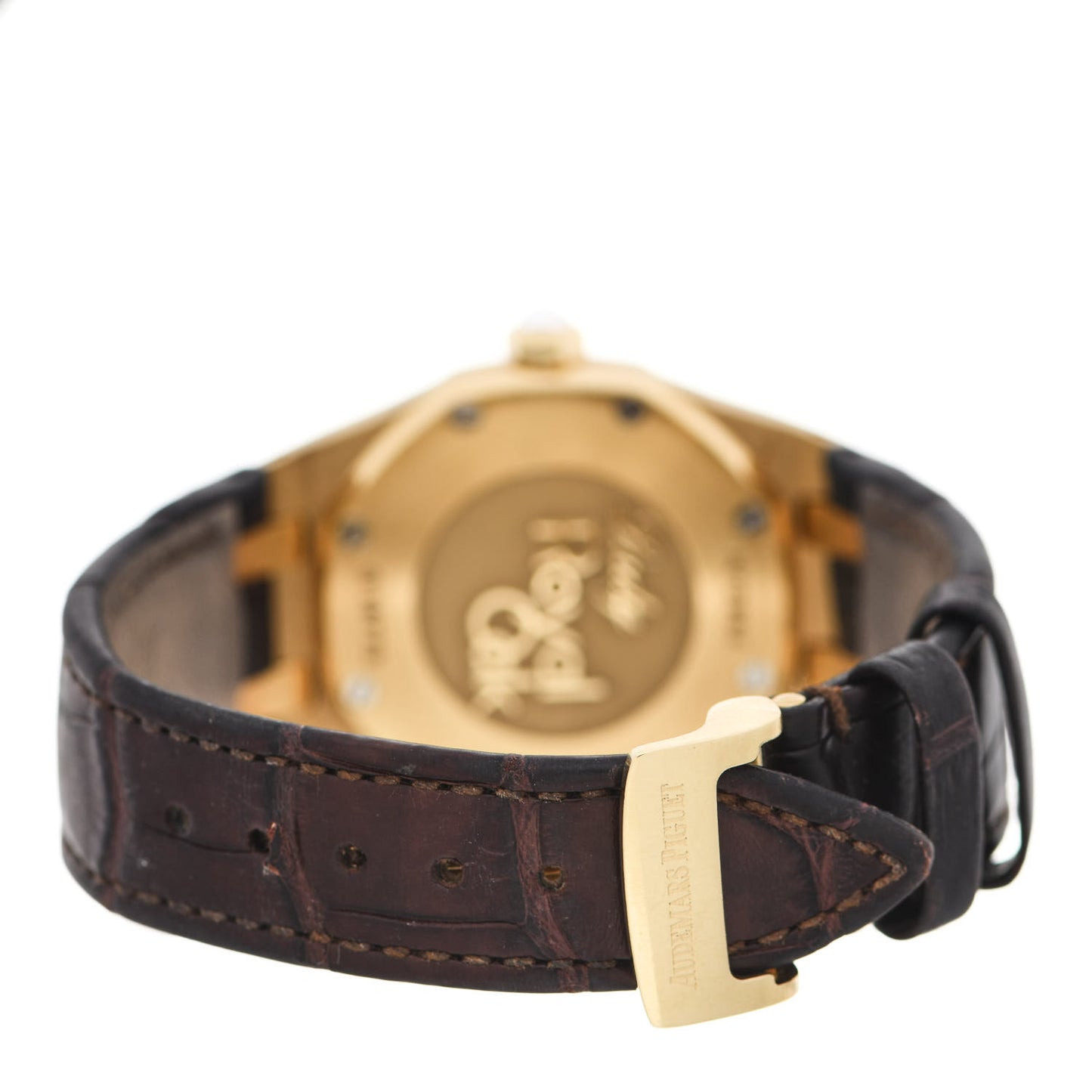 18K Yellow Gold Alligator Mother of Pearl Diamond 33mm Royal Oak Quartz Watch Brown 67601BA.ZZ.D012CR.03