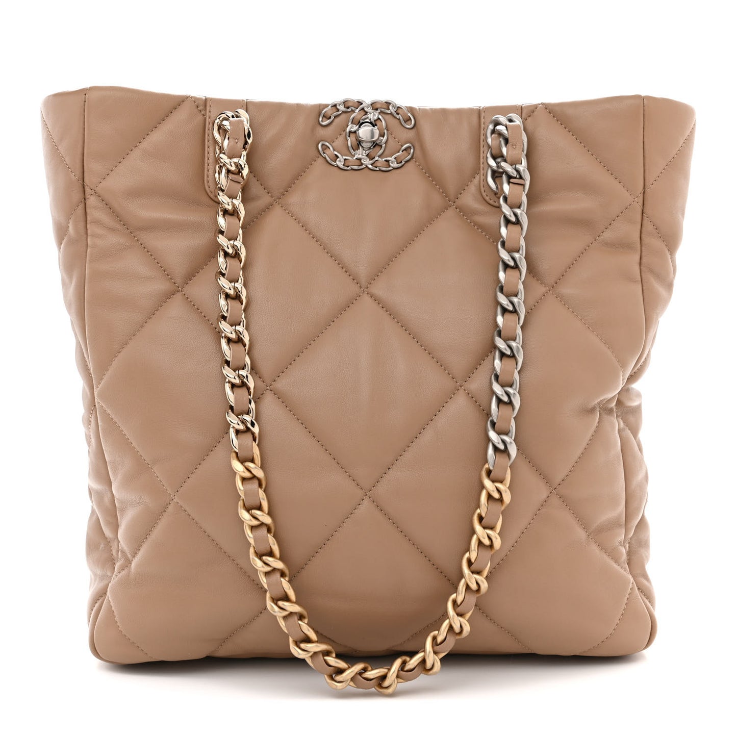 Lambskin Quilted Chanel 19 Shopping Bag Beige