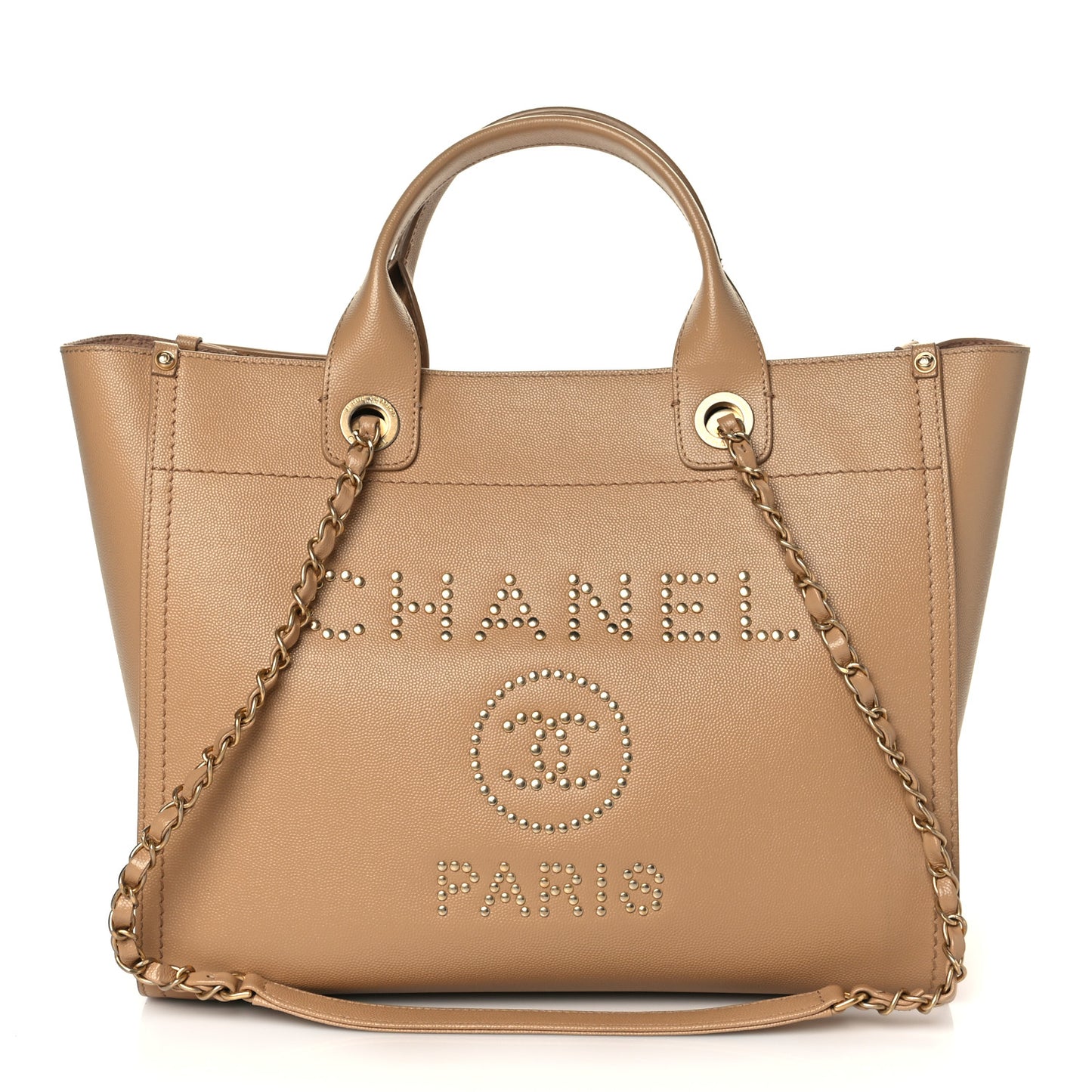 Caviar Small Studded Deauville Tote Beige