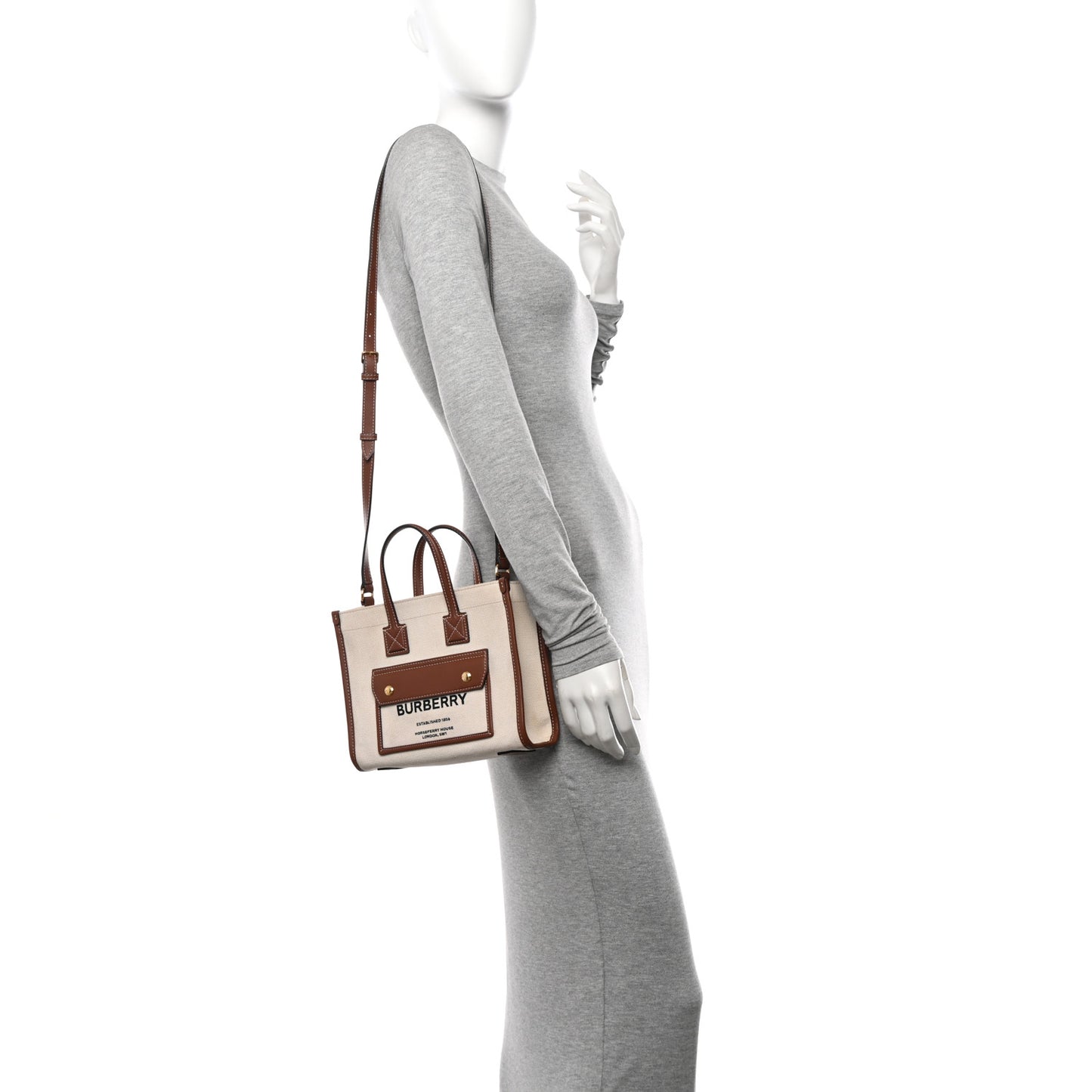 Smooth Calfskin Canvas Horseferry Print Mini Towner Bag Natural Tan