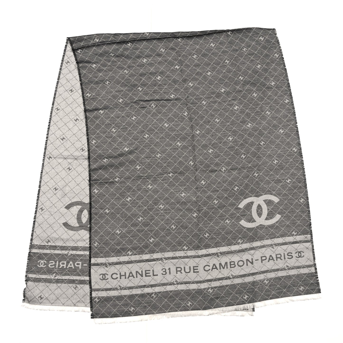 Cashmere Silk Quilted CC Logo Scarf Black