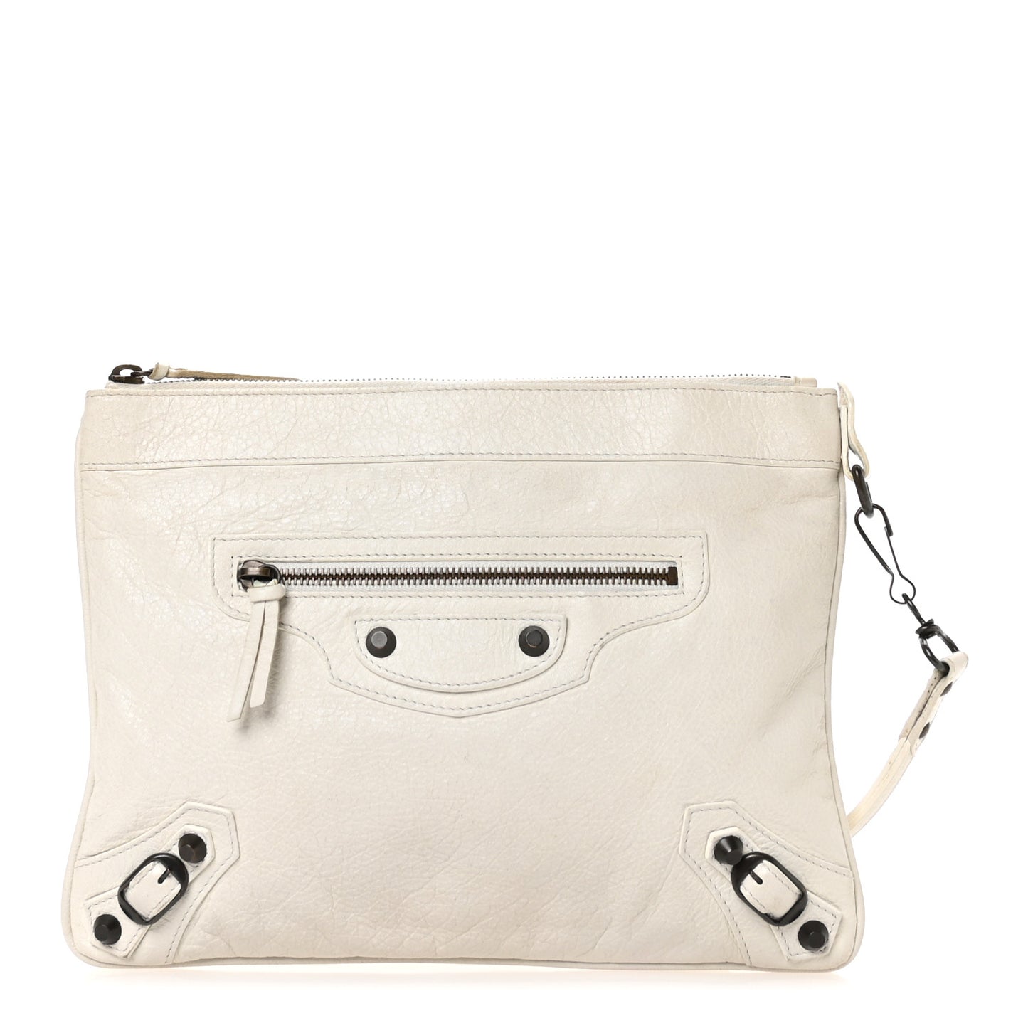 Agneau Classic Hardware Flat Handle Clutch White