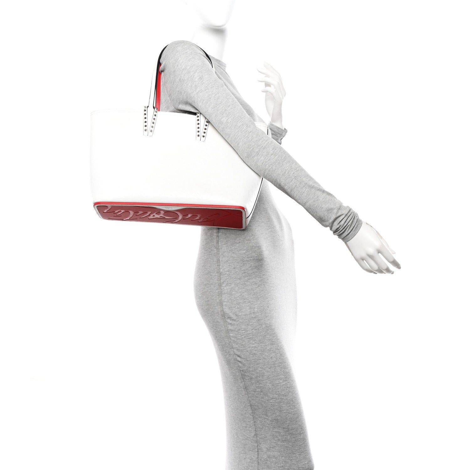 Christian Louboutin Calfskin Leopard Print Spikes Small East West Cabata Tote Snow 2 of 14