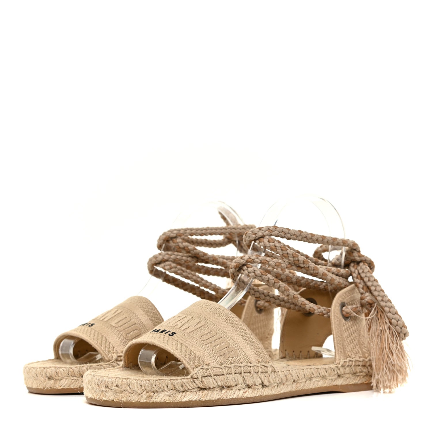 Christian Dior Canvas Embroidered Granville Ankle Tie Espadrille Flat Sandals 36 Cream 3 of 10