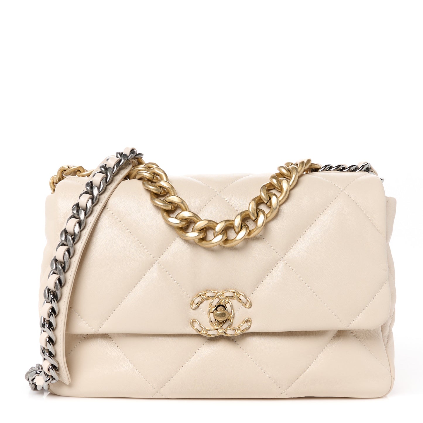 Goatskin Quilted Large Chanel 19 Flap Light Beige